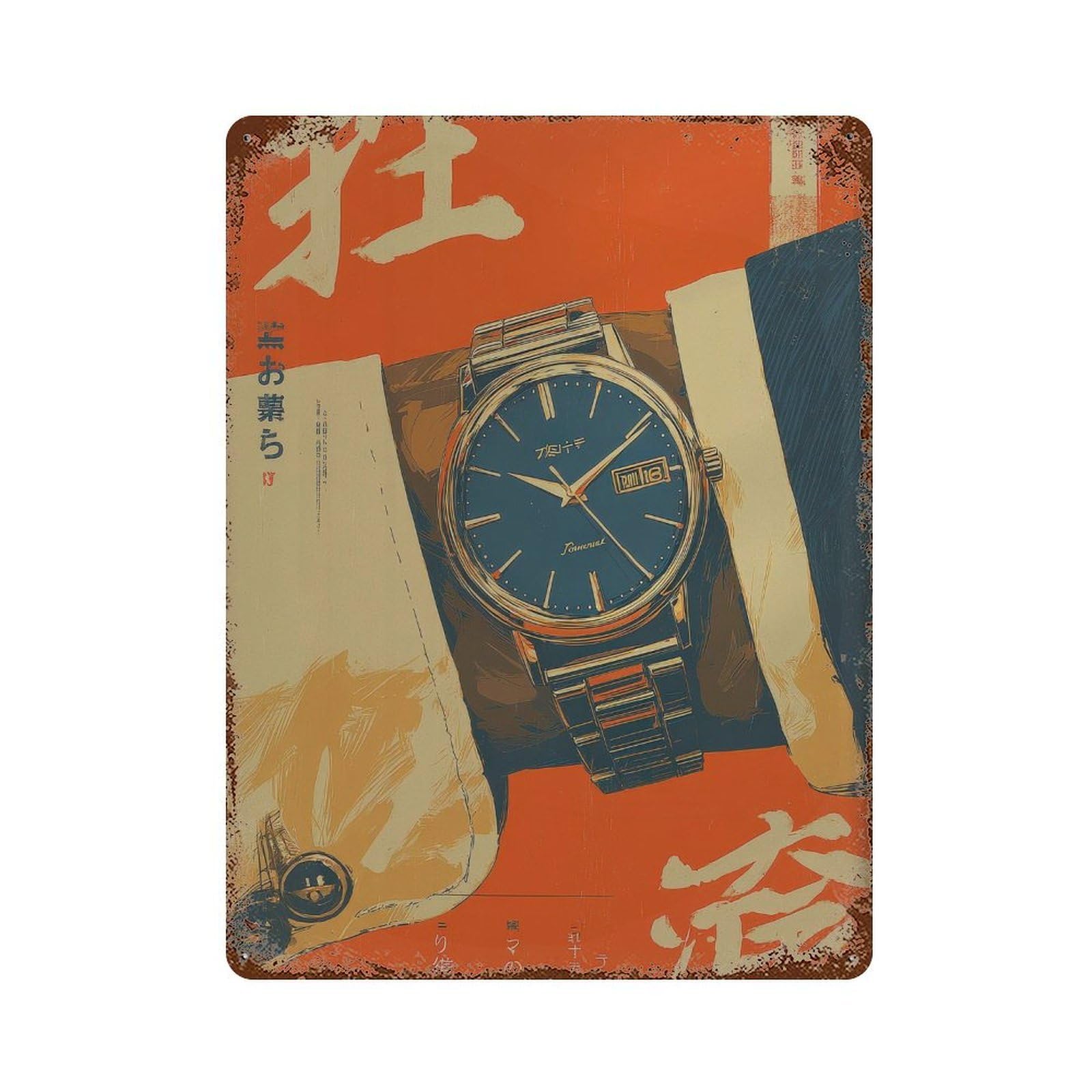 xiaoxiaoshen Wristwatch. Japanese Retro Illustration Wall Decor Art Metal Tin Poster Modern Home Decor Art Home Bar Shop Decorations Vintage Sign 40x30cm