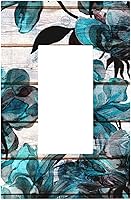 Vista 52 de Turquesa Aqua Teal Flower Floral Girasol Daisy Dahlia 2 Gang interruptor de interruptor de luz Cubierta de pared Placa de pared Mariposa Mujer Niña