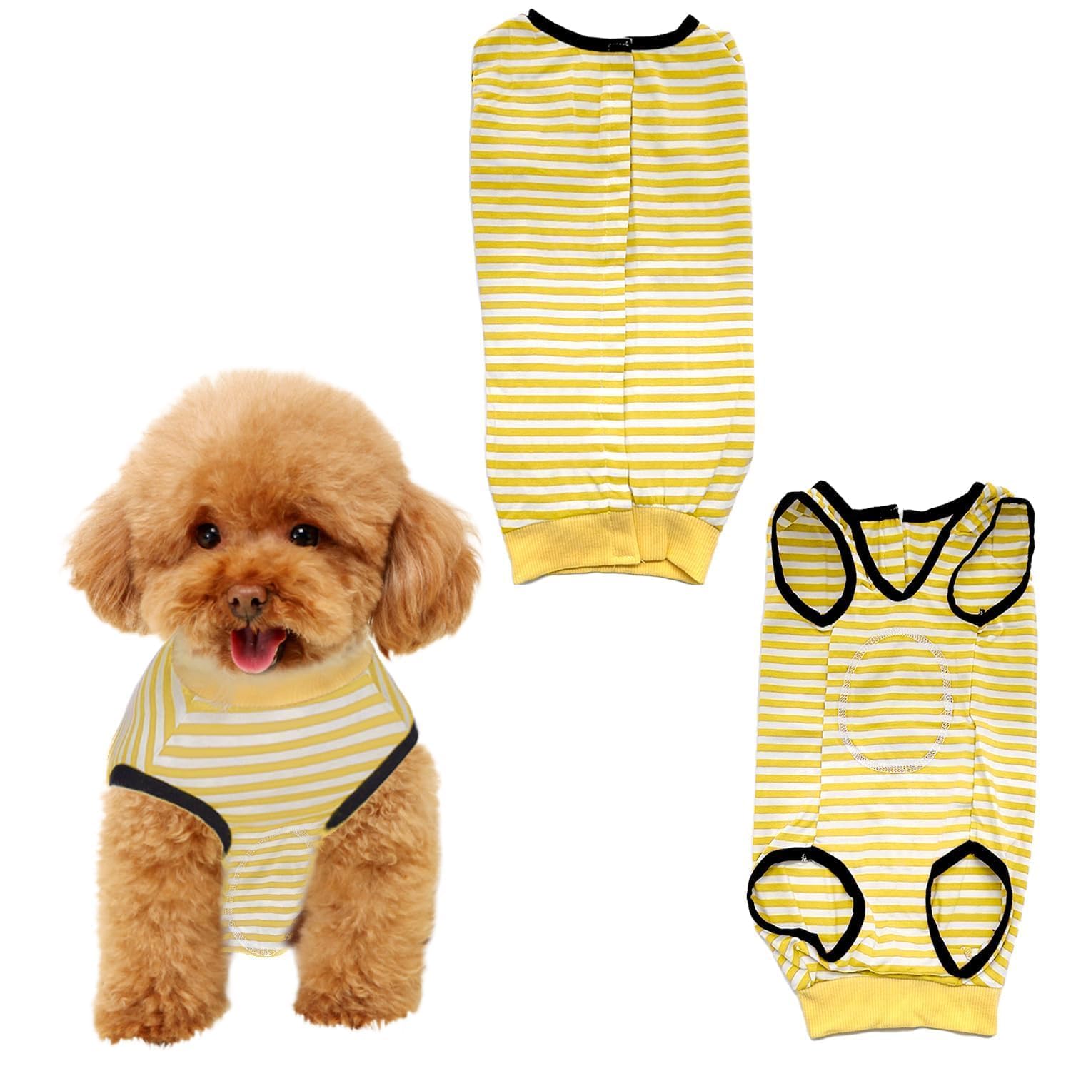 Bodysuit After Surgery Soft Recovery Suit Leak Protection Protective Suit (1Pc-M-Yellow White Stripes)