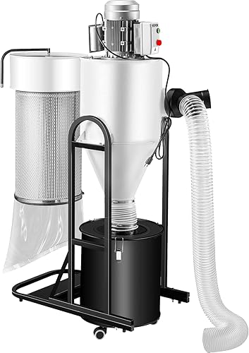 VEVOR Colector de polvo de 2 HP, colector de polvo ciclónico portátil, colector de polvo de carpintería de 1500 CFM con tambor de colección de 13.2