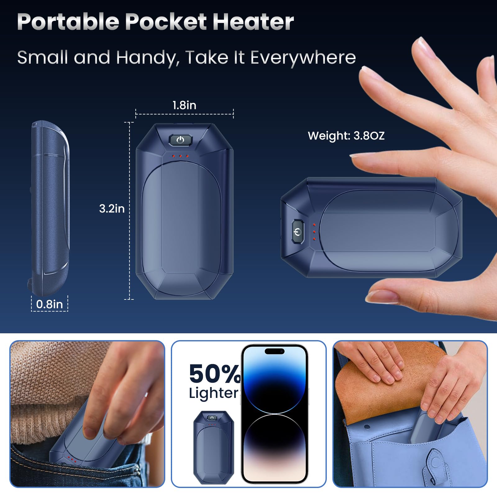 WARMHAND Calentadores de manos recargables AI, paquete de 2, calentador de manos eléctrico reutilizable, calentador de manos para golf, caza, camping, regalos cálidos de invierno para hombres y