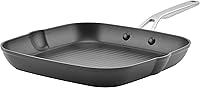 KitchenAid 11.25 Inch Hard Anodized Nonstick Square Grill Pan Griddle - Induction Compatible, Pouring Spouts, Matte Black