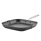 Hard Anodized Induction Nonstick Square Grill Pan/Griddle with Pouring Spouts, 11.25 Inch, Matte Black