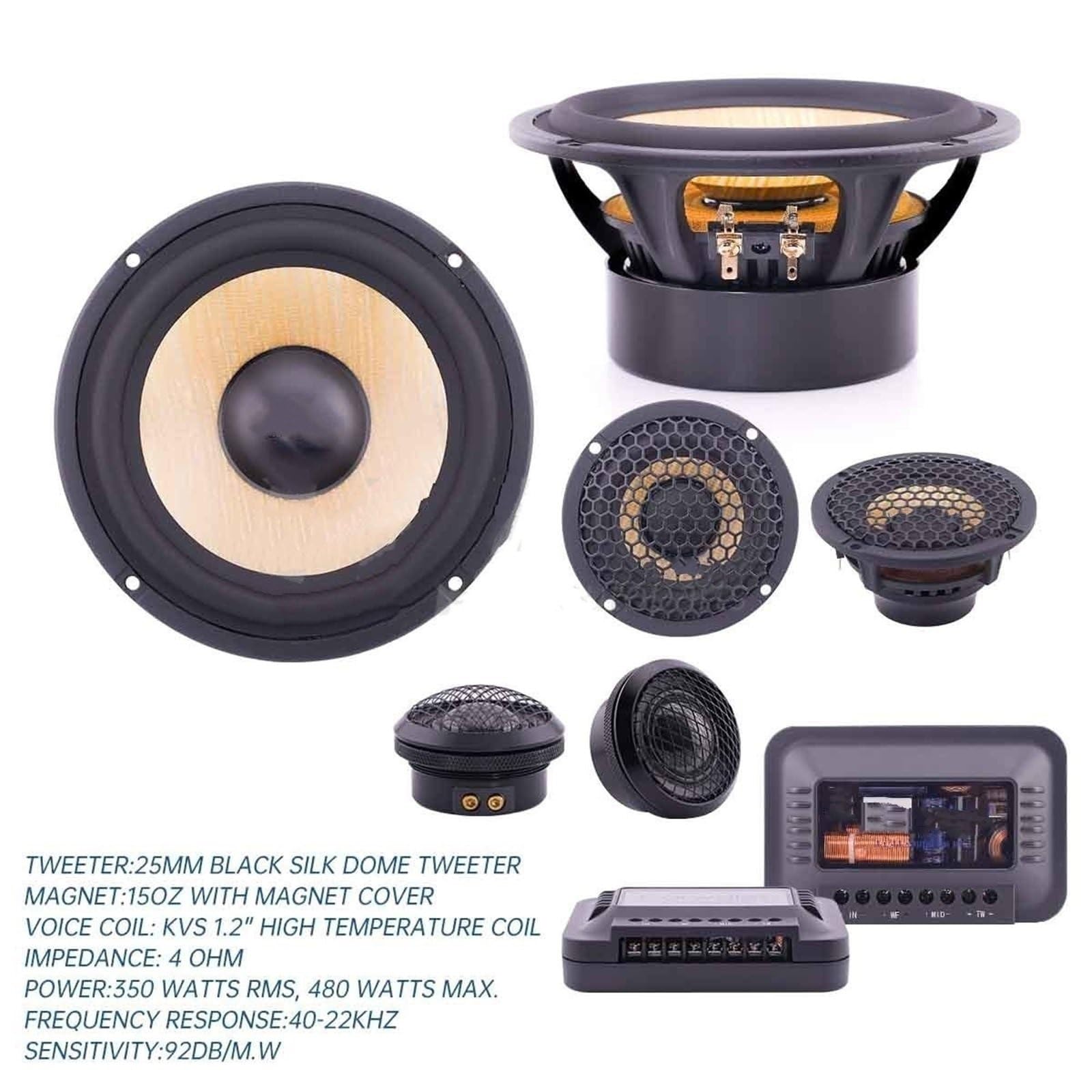 Audio para Coche Tweeters para Coche 1 Kit de Sistema de Sonido para automóvil de 6,5 Pulgadas, Tweeter, Rango Medio, Graves, frecuencia Completa