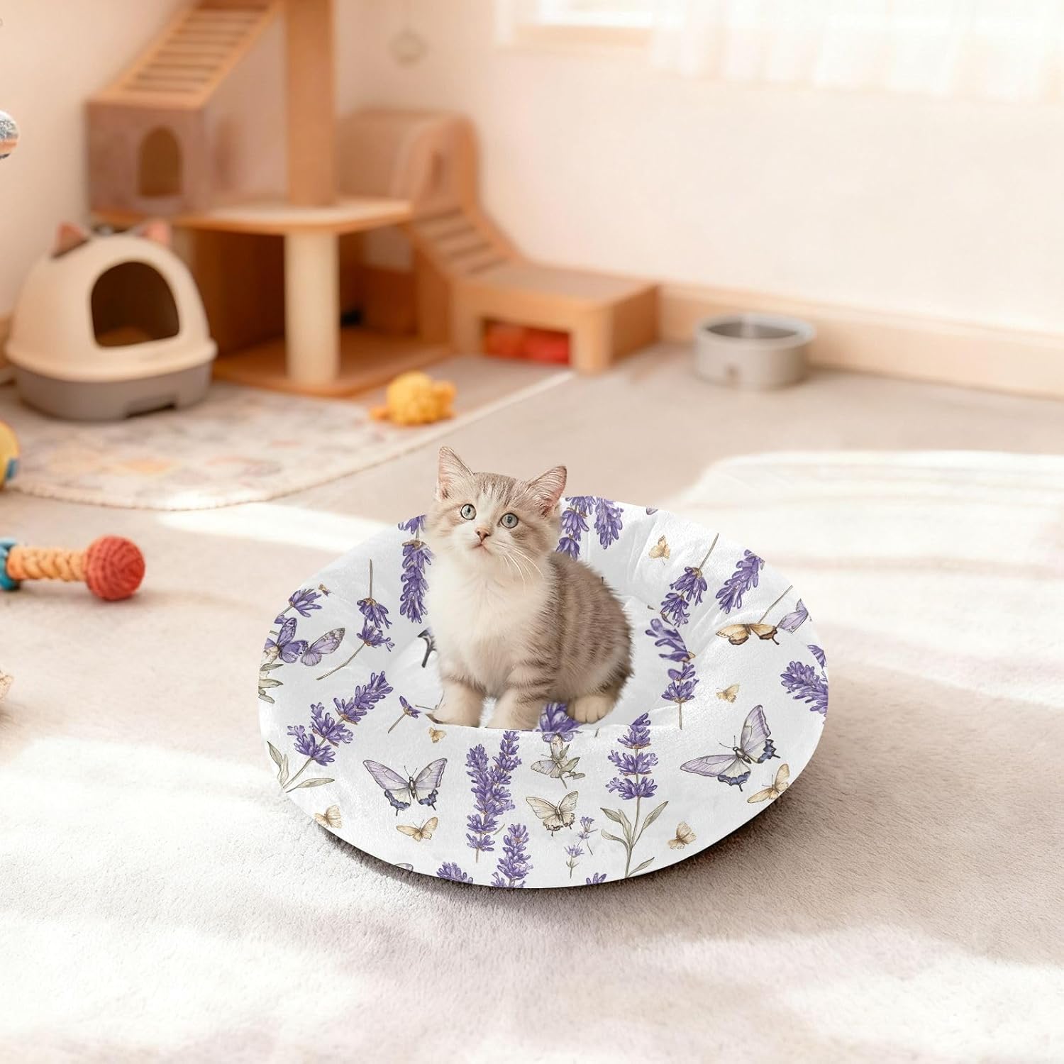 Pet Dog Beds Anxiety Relief Fluffy Dog Pillow Bed for Extra Small Size Pets Supplies M Rustic Lavender White