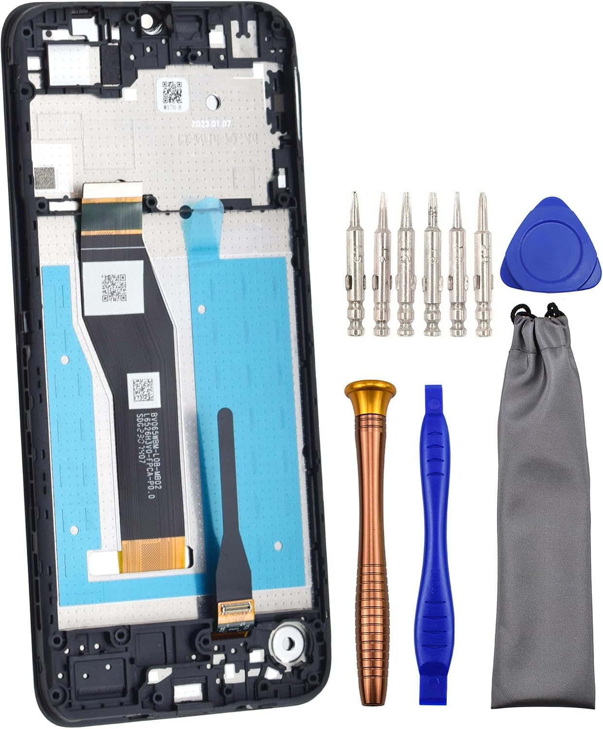 Complete Screen LCD Digitizer Touch Assembly Replacement for Motorola Moto E13 with Screen Frame Black 6.5"