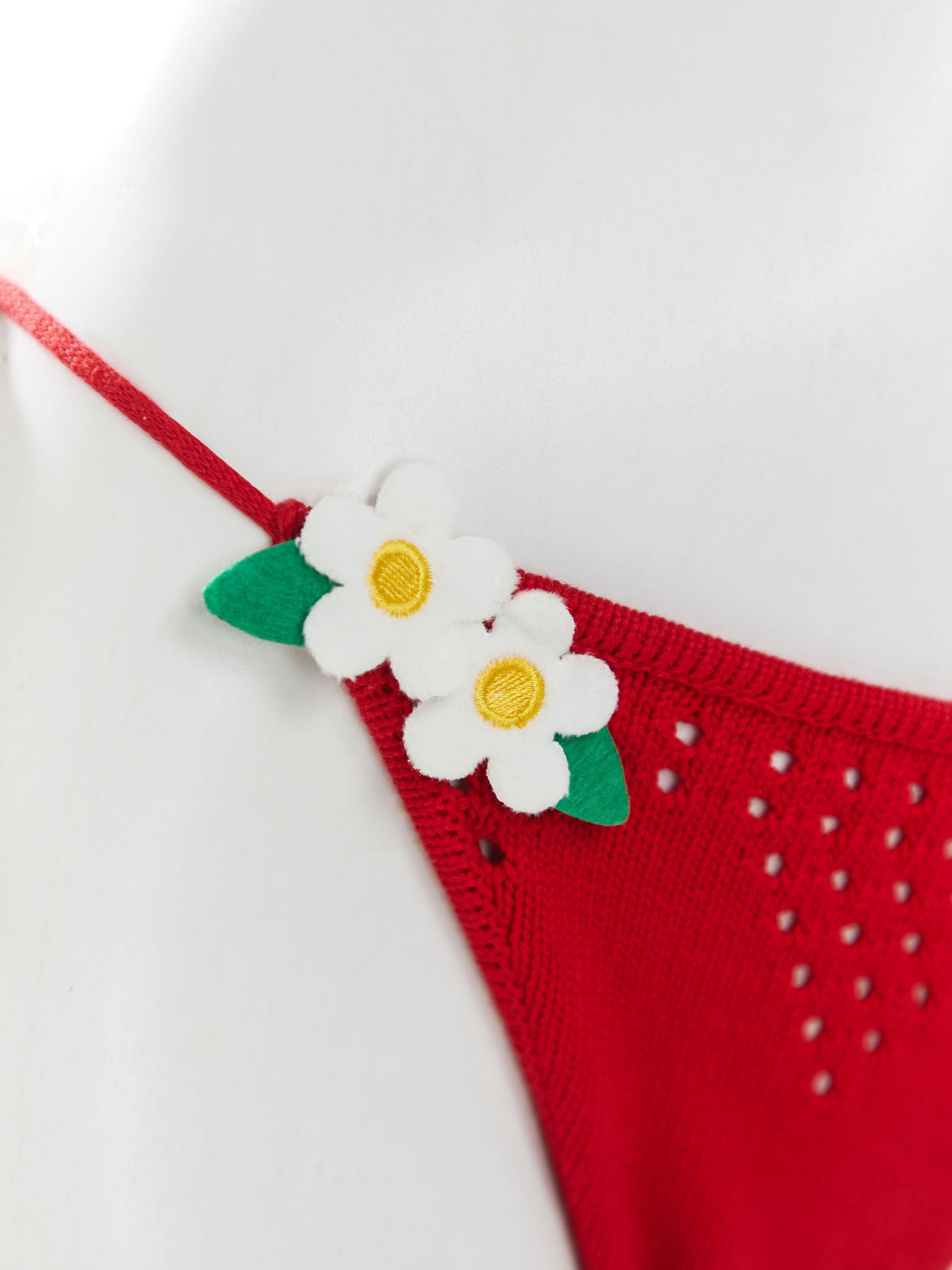 haikyuu Women Strawberry Bikini Crochet Swimsuit Tie Side Two Piece Bathing Suit Halter Triangle Cute Swimwear: Standard Small Red