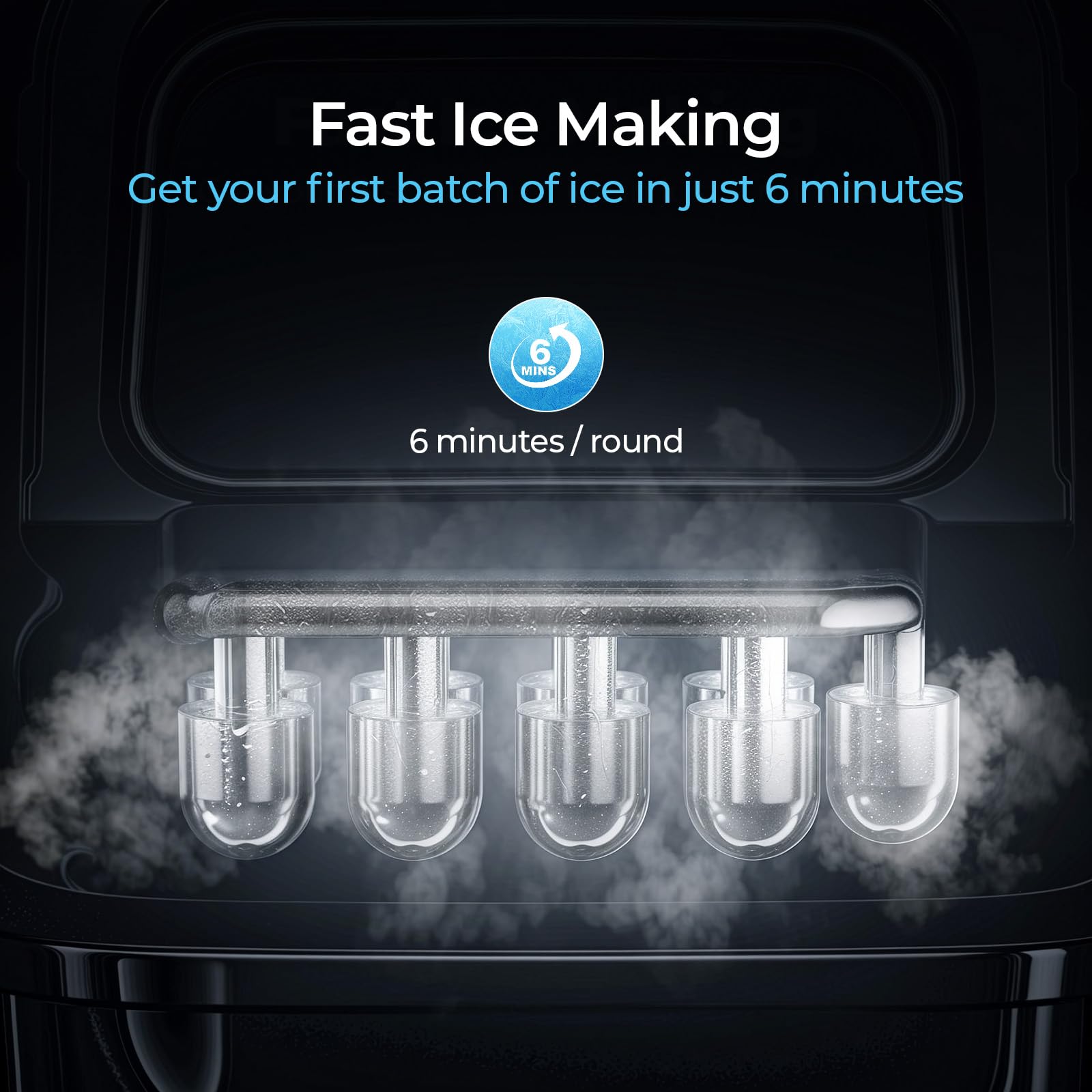 Free Village Ice Makers Countertop, 9 Ice Cubes In 6 Mins, 26.5lbs/24h, Ice Machine Maker Countertop With Self-Cleaning, Ice Scoop & Basket, Portable Ice Maker For Home Kitchen Office Bar Party, White on Fridge.com - View 2