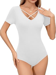 Missufe Damen Kurzarm V Ausschnitt Sommer Basic Stricktop Body Oberteil T Shirt
