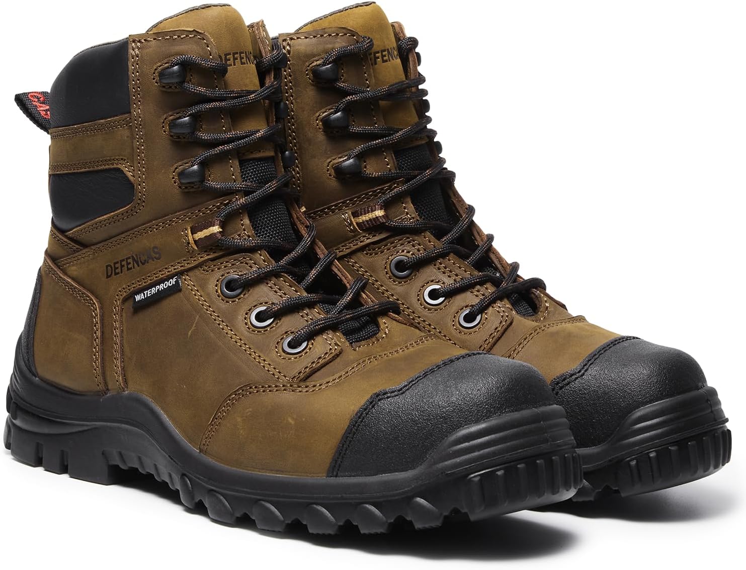 Men’s 6” & 8”Waterproof Work Boots, Composite toe Construction Boots with Slip-Resistant Rubber Outsole, Electrical Hazard Protection, Full-Grain Crazy Horse Leather Safety Shoes D058701-D088701