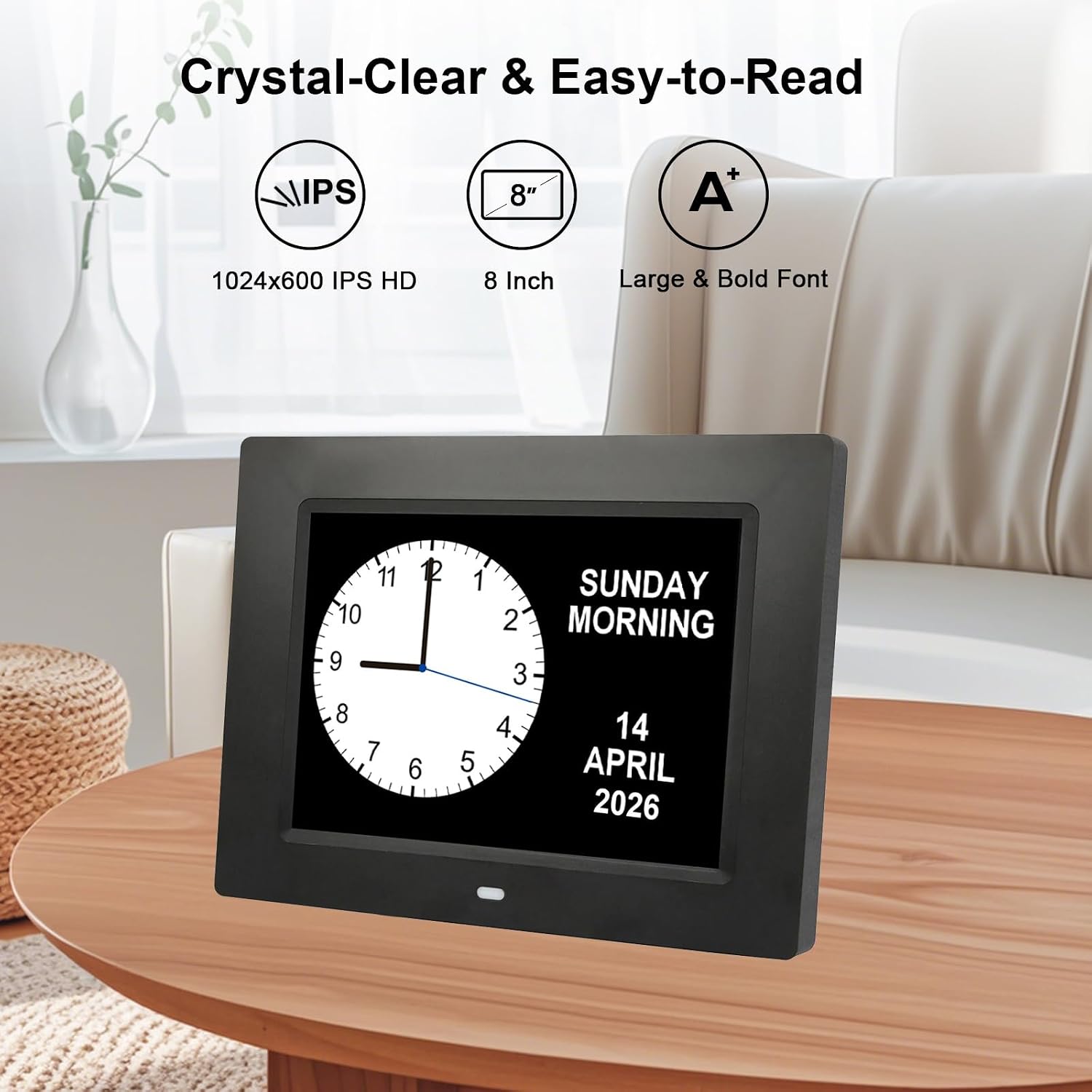 SSA Digital Calendar, 8 Inch Digital Calendar Day Clock with Clear Large Wall Hanging Pefect for Memory Loss Elderly Seniors