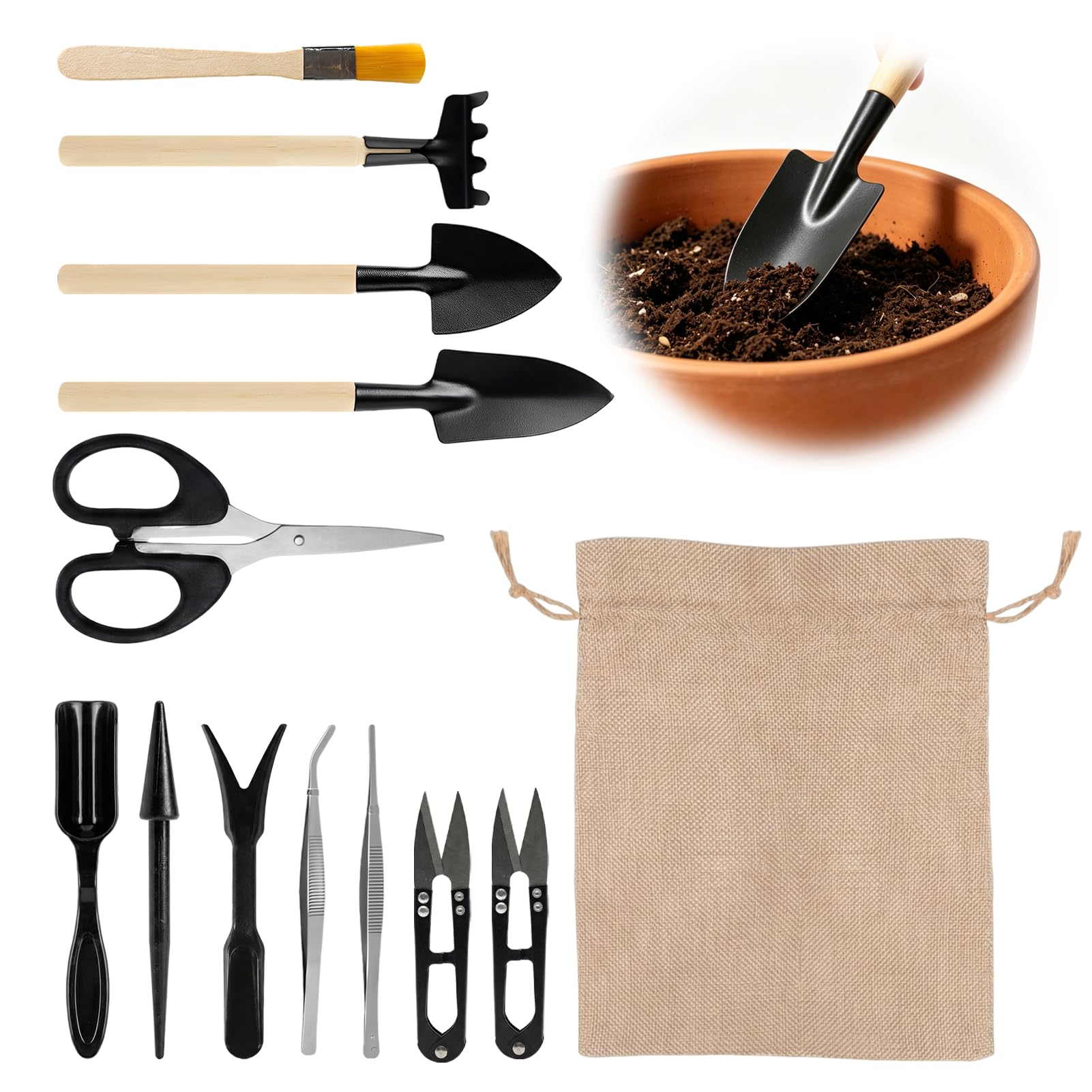 13 Pcs Mini Gardening Tools Set, Transplanting Succulent Tools Set for Small Garden Care, Succulent Planting Tools for Digging, Transplanting and Weeding, Indoor & Outdoor