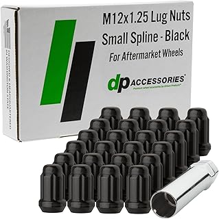 DPAccessories Black Spline Lug Nuts - M12x1.25 Lug Nuts Black for Aftermarket Wheels - Spline Tuner Lugs 12x1.25 - Set of 24 Black Lug Nuts and One Spline Lug Nut Socket - D5245P-2308/24