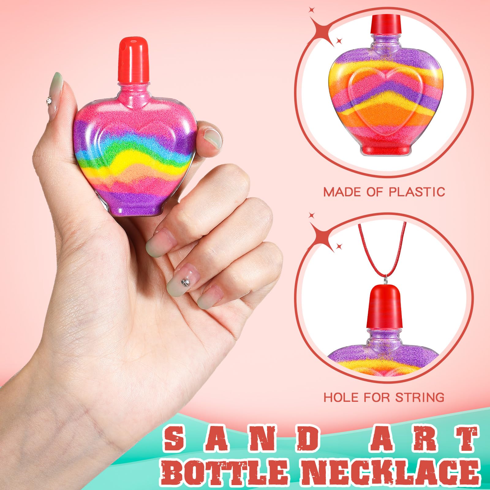 Zubebe 100 collane con bottiglie di sabbia artistiche, kit fai da te per feste estive, gruppo di attività fai da te, con mini imbuti in plastica trasparente, per compleanni, matrimoni, feste, sabbia