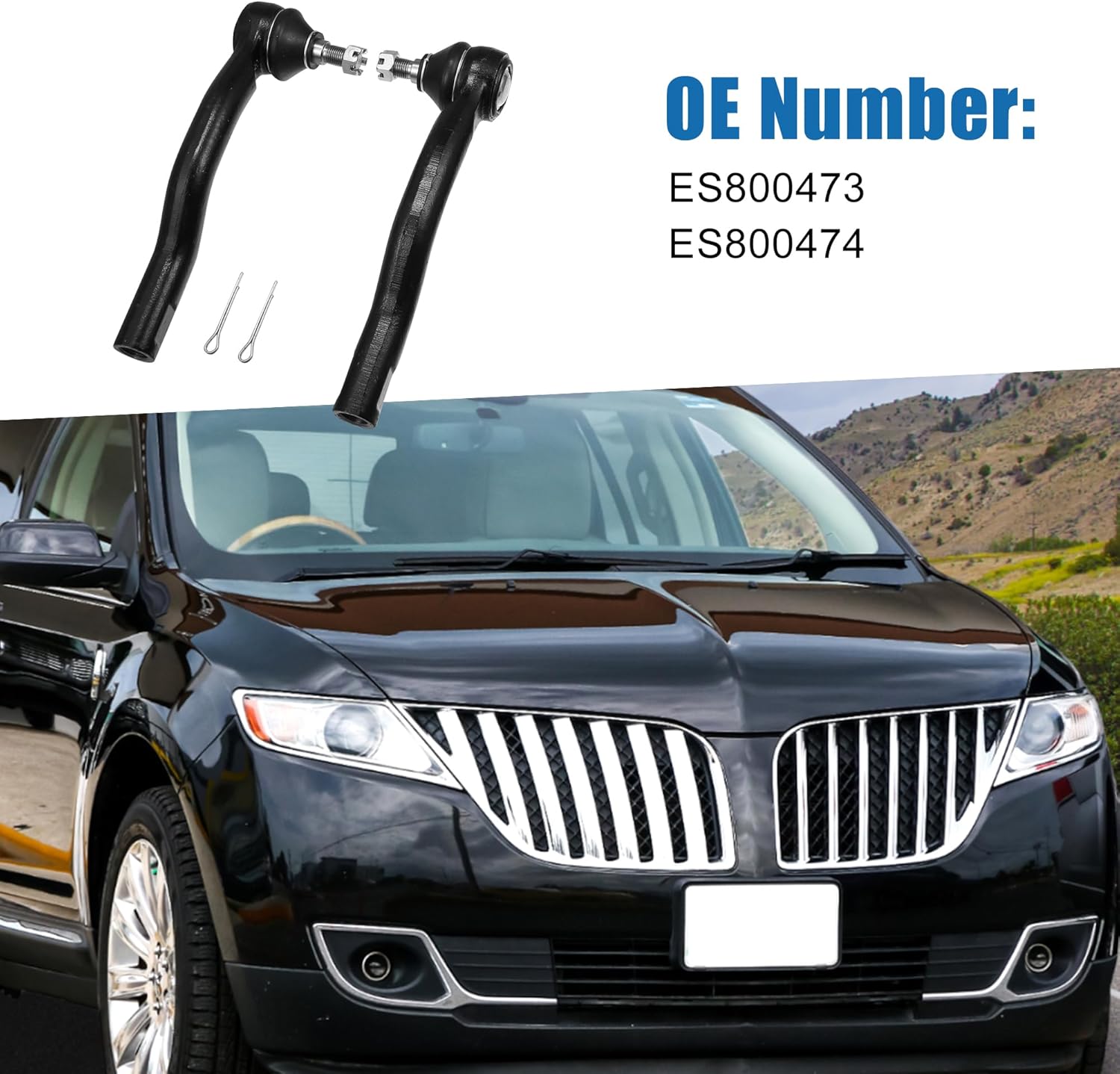 Front Outer Tie Rod End Links Kit ES800473 ES800474 Suspension Steering Part for Lincoln MKX 2007-2014 for Ford Edge 2007-2014 Black(Set of 2)