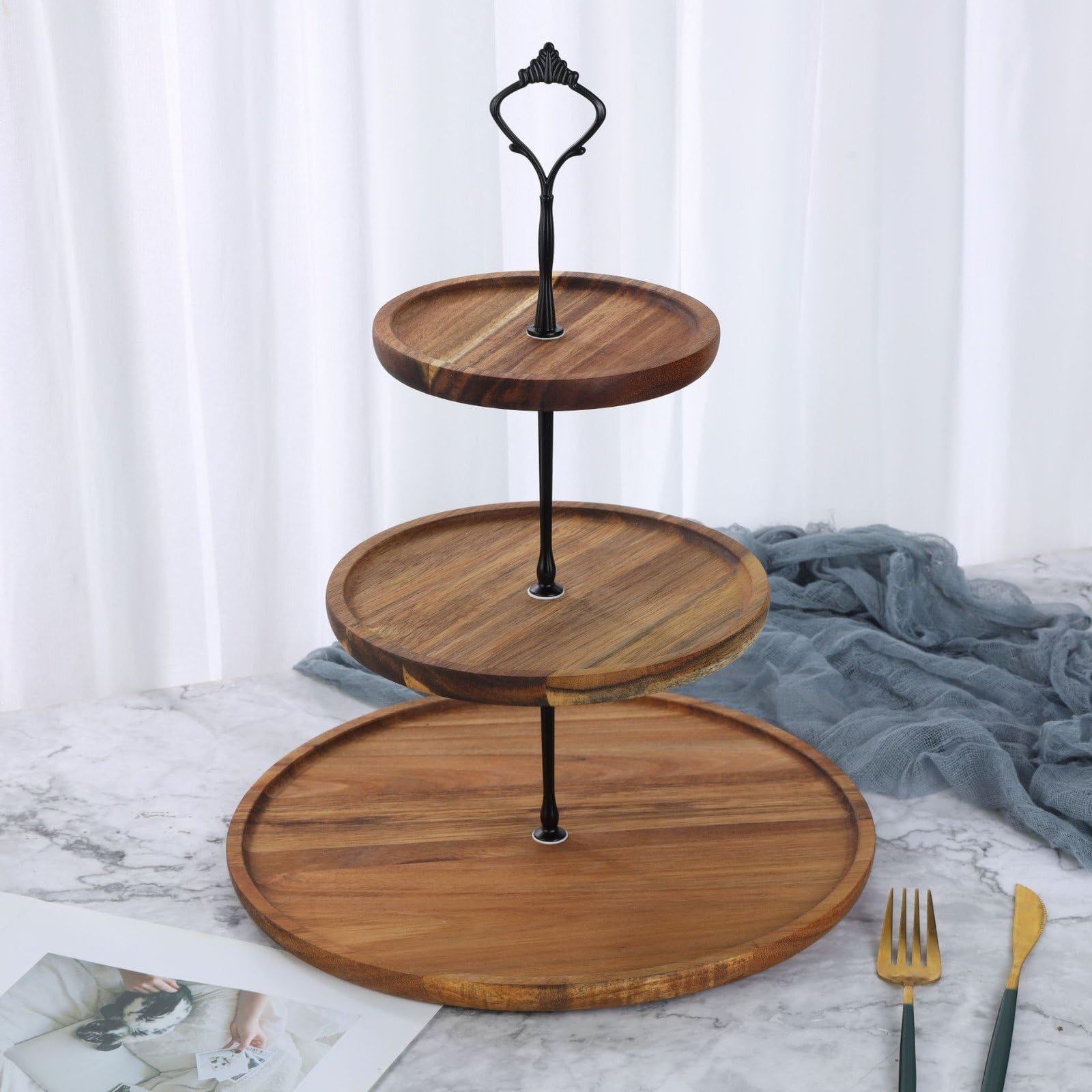 Soporte para Bandeja De Frutas, Soporte De Madera De 3 Niveles para Pasteles, Soporte para Servir, Bandeja para Frutas, Postres, Cupcakes, Bandeja De Exhibición, Almacenamiento para Fiestas