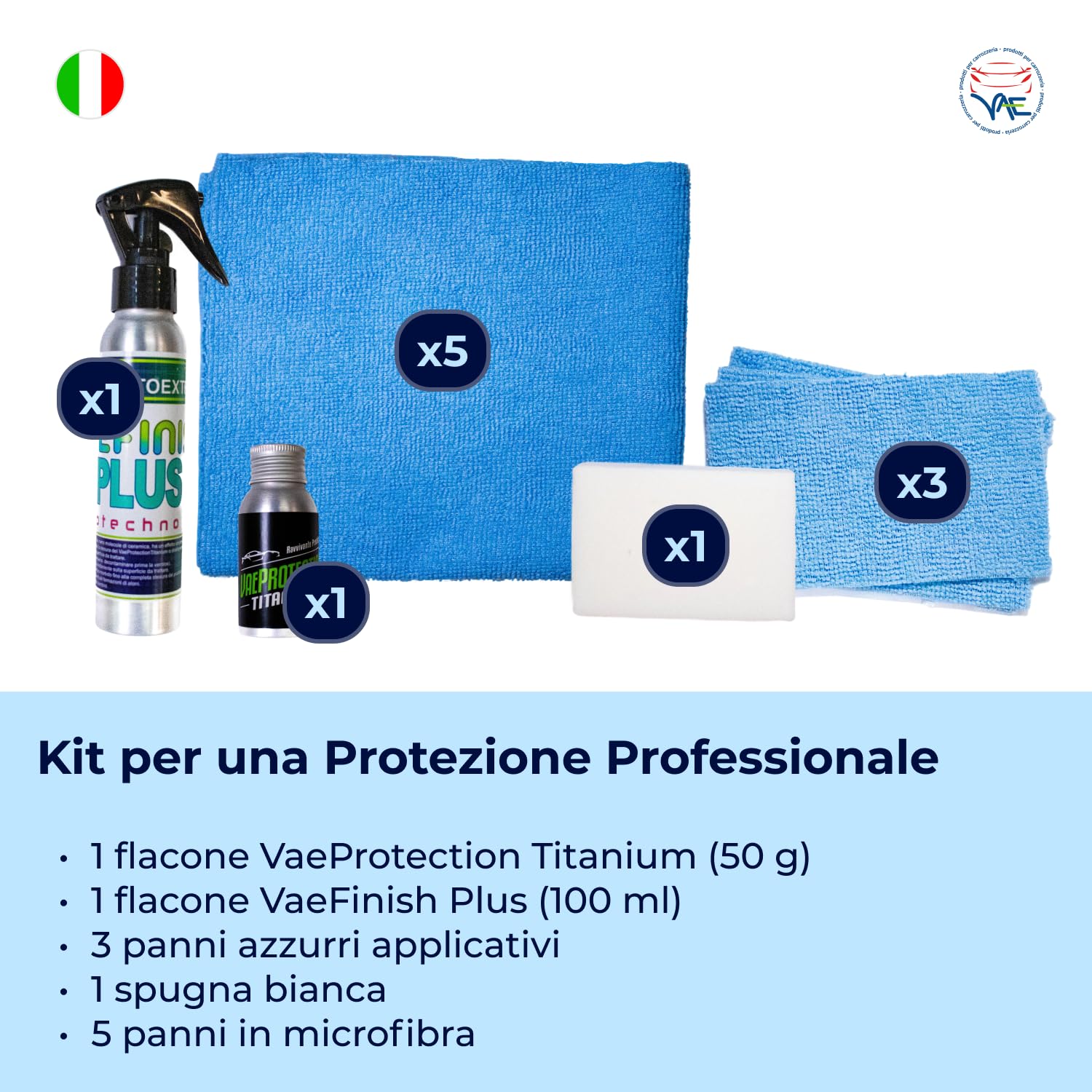 VAE Protection Titanium Plus Sigillante Protettivo per Vernici Auto a Lunga Durata con Effetto Idrofobico, Protegge da Agenti Atmosferici e Ossidazione, Facile da Applicare e Resistente, Kit Completo