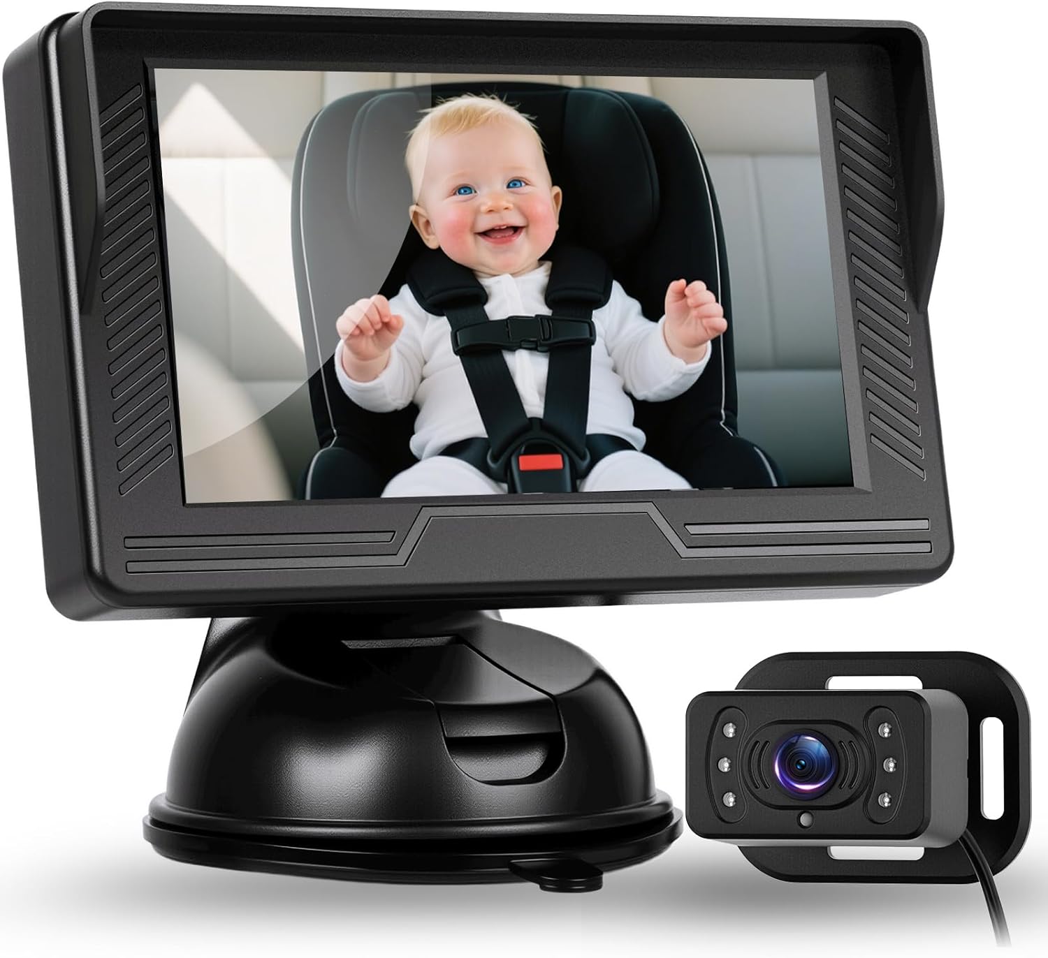 Rear Seat Baby Car Camera for Backseat HD-Rear-Facing Car Baby Monitor with Night Vision, Adjustable View Angle, Easy Setup,360°Rotatable car Camera, Safety for Kids with 4.3 inch IPS car Baby Monitor