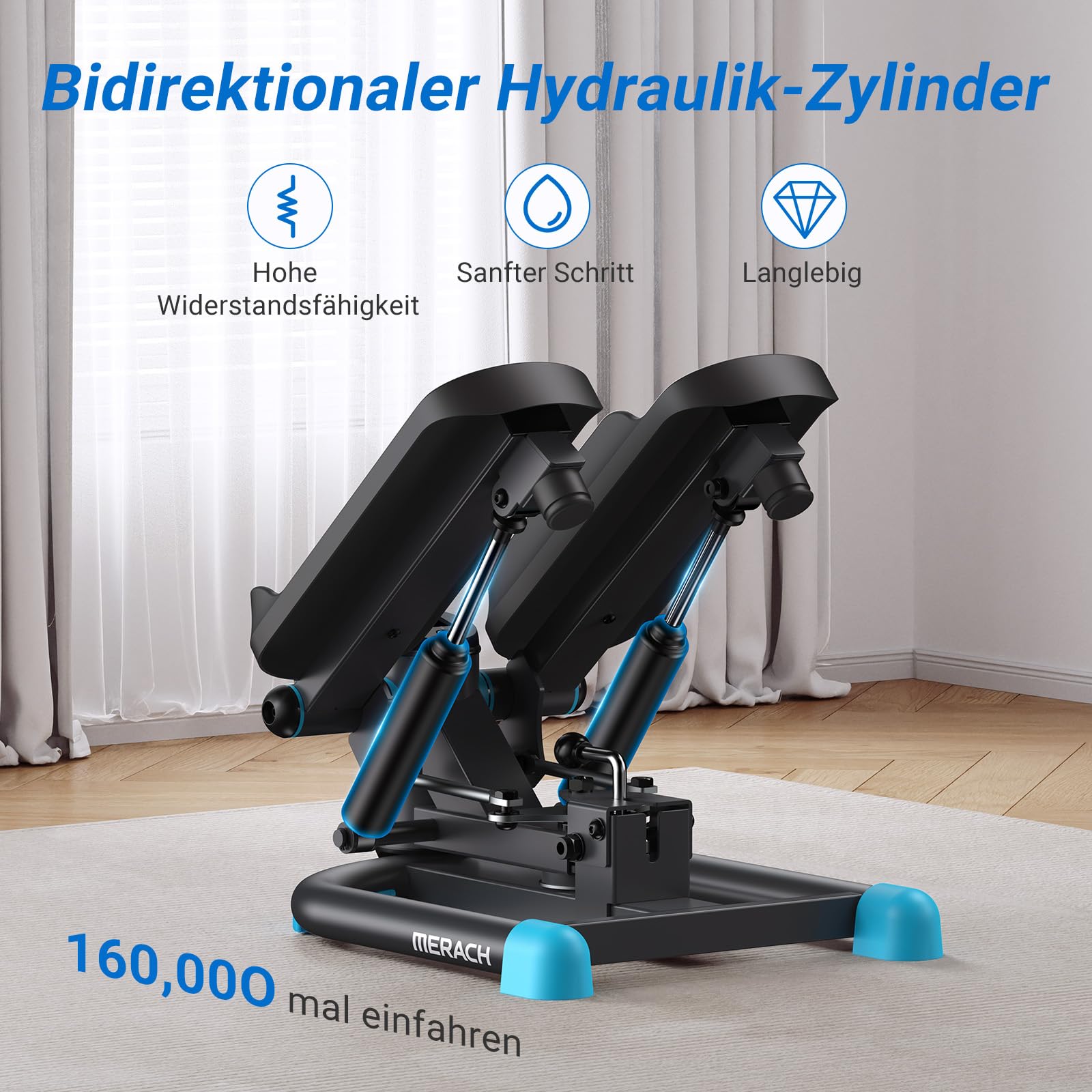 MERACH Mini Stepper Fitness 2 in 1 für zu Hause, leise Twister 150 kg mit LCD-Display und Widerstandsbändern, für Training von Beinen, Armen und Gesäß