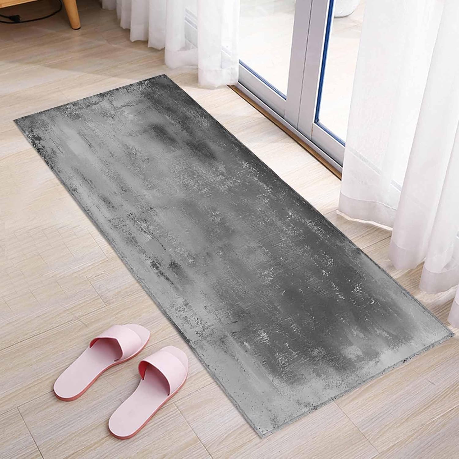 Kitchen Mats for Floor Black Gray Mottled Texture Abstract Washable Non Slip Kitchen Rugs 1PCS, Modern Minimalist Art Absorbent Standing Mats for Sink Bathroom Office Living Room 15.7x47.2in