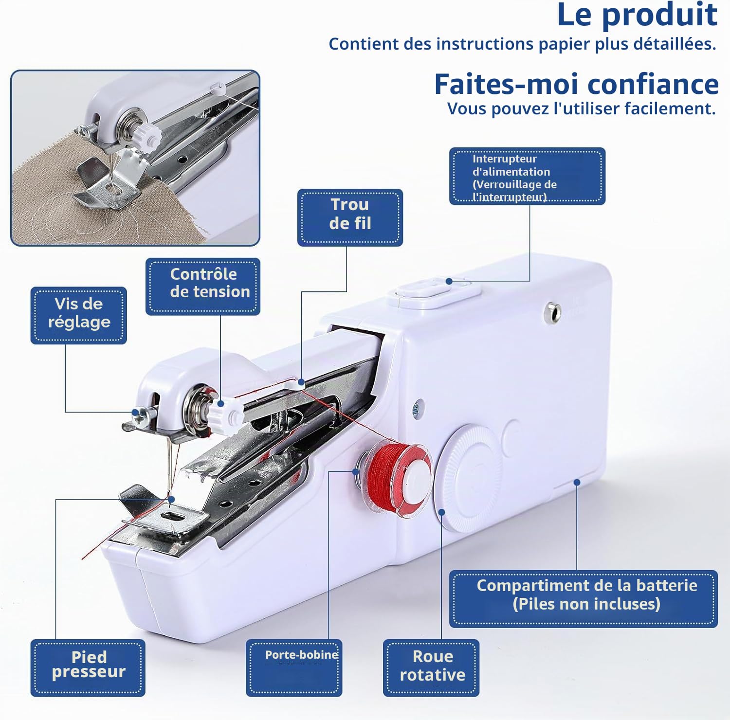 Machine à Coudre Manuelle, Mini Machine à Coudre Électrique Portable à Couture Rapide pour Adultes, Facile à Utiliser, Compacte et Légère, Idéale pour Vêtements, Tissus, Maison & Voyages