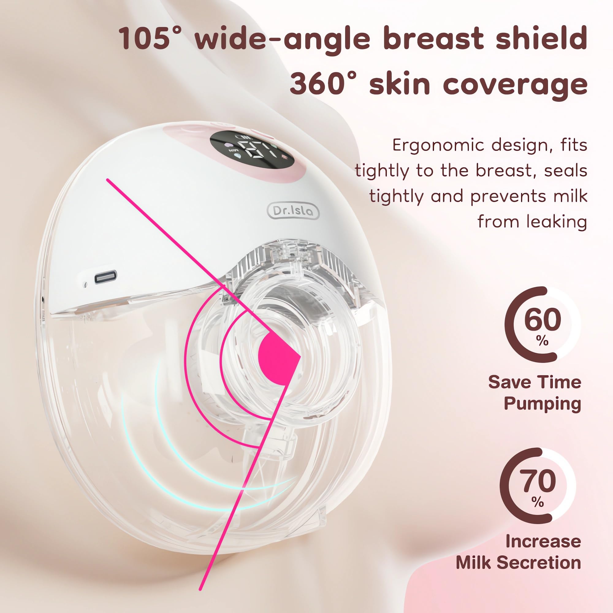 Dr.isla Tire-lait électrique portable, 3 modes et 9 niveaux, léger, 230 g, mains libres, ajustement confortable, silicone sans BPA (bleu)