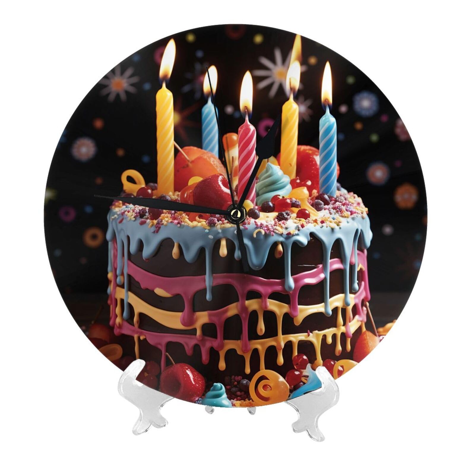 DWVTSLH Happy Birthday Big Cake Wall Clock 10 Inch Silent Non-Ticking Modern Clocks Battery Operated - Decorative Wall Clocks for Bedroom Living Room Kitchen Office Wall Decor Gift Idea