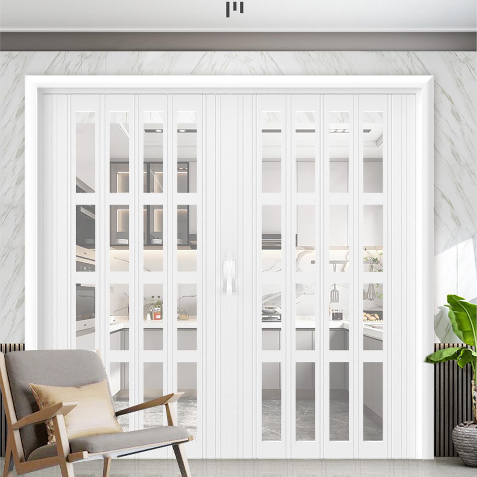 Poxvythb Aluminum and Acrylic Concertina Door Internal White, Custom Size Temporary Room Divider Screen for Laundry Bathroom Hallway WXH:165x195cm