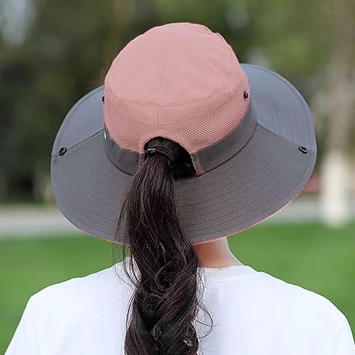 Miniatura 7 de Sombrero de sol para mujer con agujero para cola de caballo sombrero de sombra con protección UV malla plegable ala ancha sombrero de pesca para