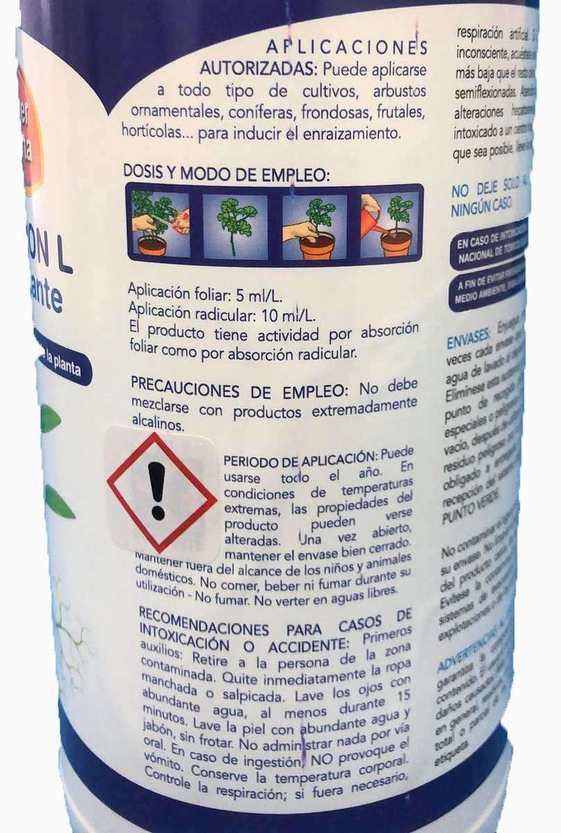 Hormon L enraizante esquejes 1l.. (Antes AIB 0.4%) Fitohormonas Naturales y Acido hormonal, Que estimulan la rizogénesis de Las Plantas mejorando el Desarrollo de su Sistema radicular.