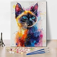 TISHIRON DIY Paint by Numbers for Adults Beginner,Siamese Cat Portrait Paint by Numbers for Beginner,Colorful and Watercolor Painting Paint by Number, Painting by Numbers for Decor 16x20 Inch
