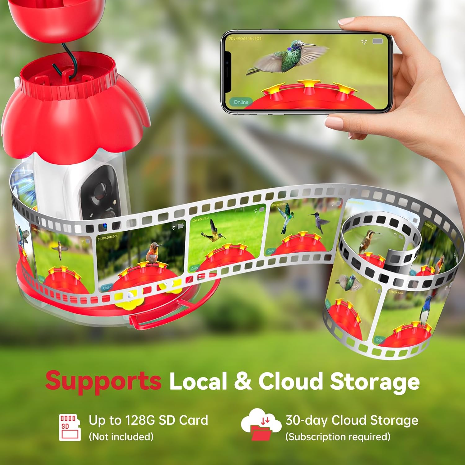 Upgrated Solar Hummingbird Feeder with Camera for Outdoors, Instant Notifications, AI Identify Bird Species, Double Ant Moat, Bee Proof, 3 Feeding Ports Hummingbird Feeders for Garden, Yard - Image 7