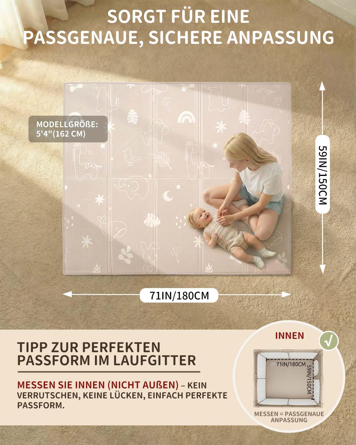Joypony Krabbelmatte Baby, 150x180 CM Große Faltbare Spielmatte, Wasserdicht & Rutschfest, Baby Play Mat mit Tragetasche – Ideal für Babys & Kleinkinder-Wald