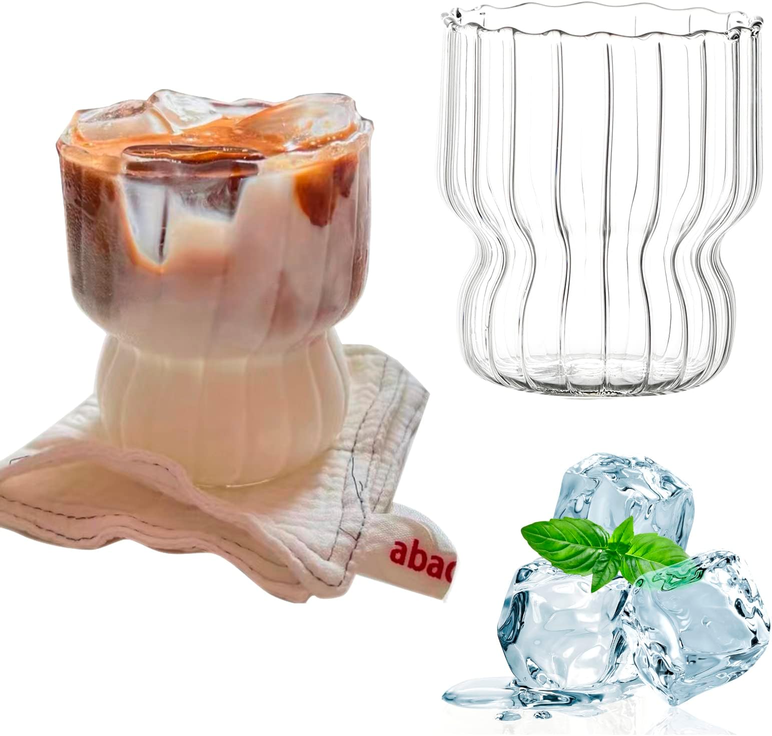 Amazon.com | 4 Pieces Ripple Drinking Glasses Set 8.8 oz Ribbed ...