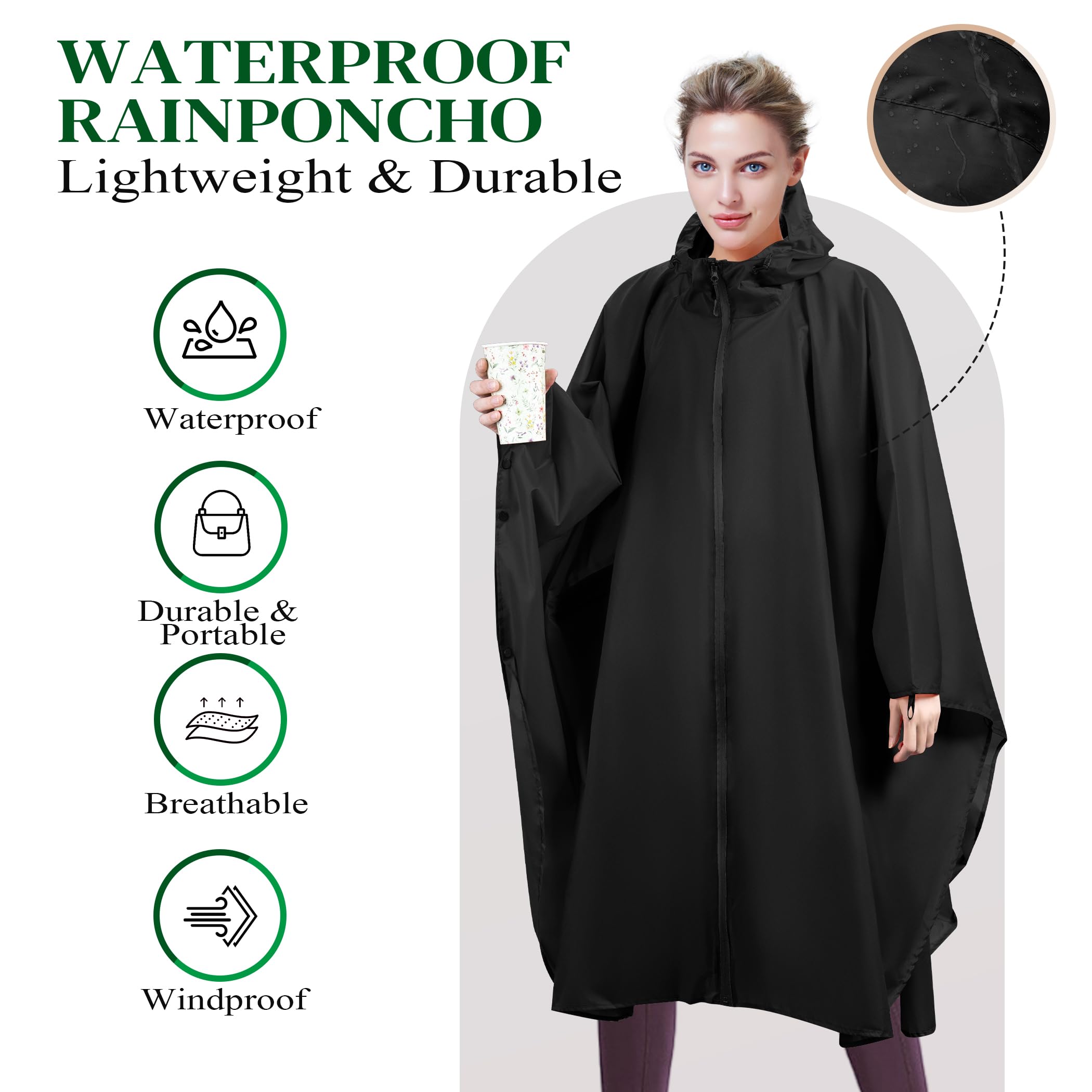 Poncho Réutilisable Imperméable Femme Unisexe - Capuche, Fermeture Éclair - Pour Randonnée Camping Vélo