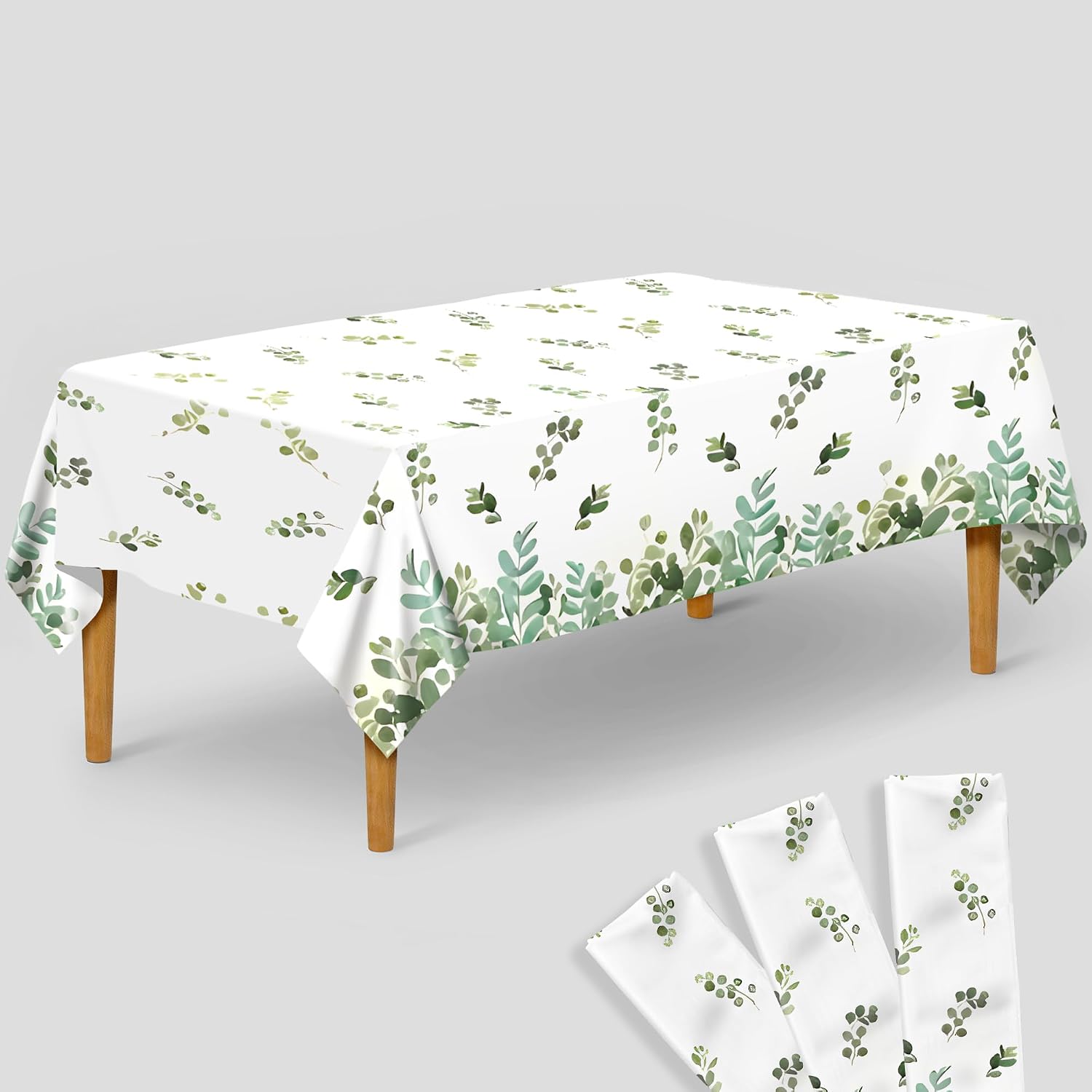 KatchOn, Xtralarge Sage Green Tablecloth - 54x108 Inch, Pack of 3 | Thanksgiving Tablecloth for Thanksgiving Decorations | Eucalyptus Leaf Table Cloth for Baby Shower Birthday Bridal Shower Decoration