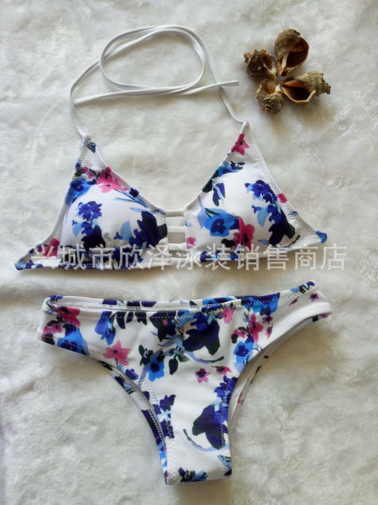 GK-Bikini print bandage strap swimsuit ,White,M