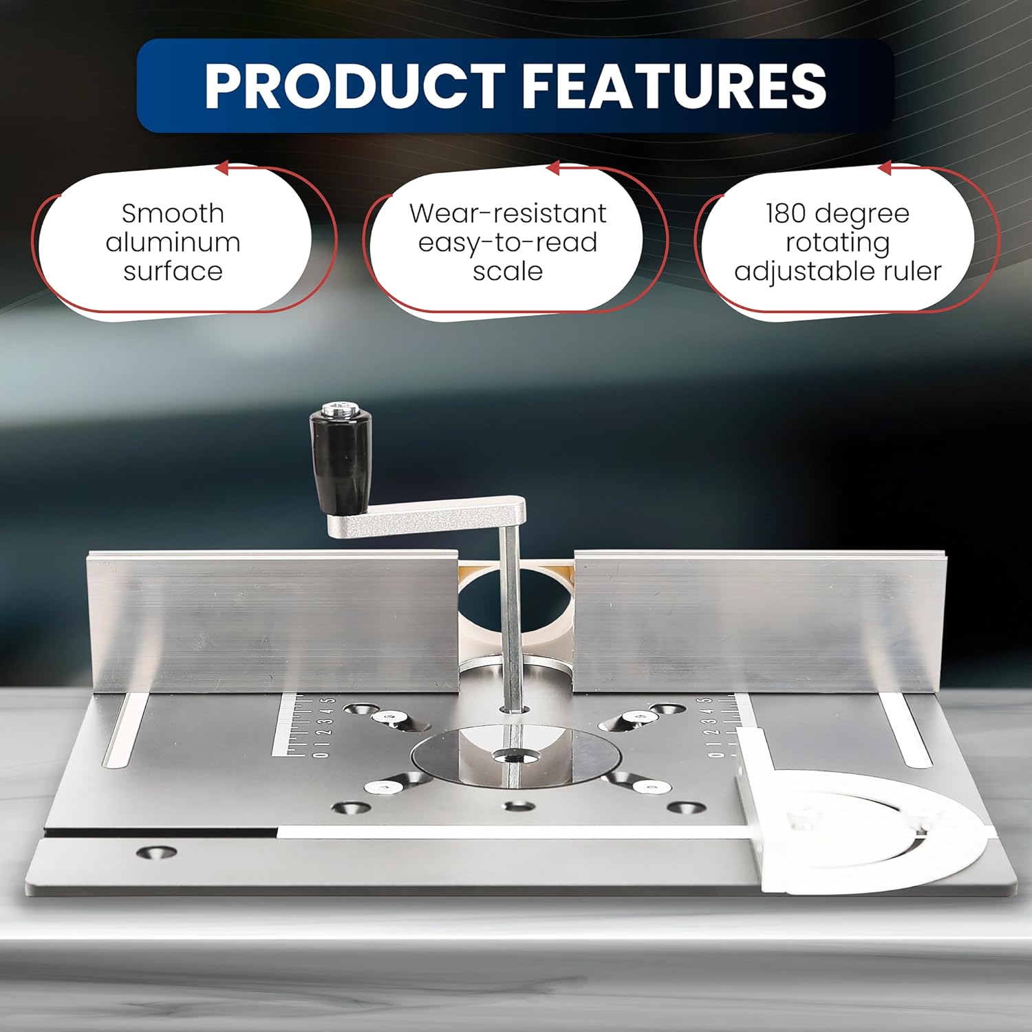 Elestoria Aluminum Router Table Insert Plate | Router Flip Plate for Woodworking Benches| Miter Gauge Guide, Sliding Fence Brackets, Tenon Ruler | Versatile Trimming Engraving Table | Silver 111