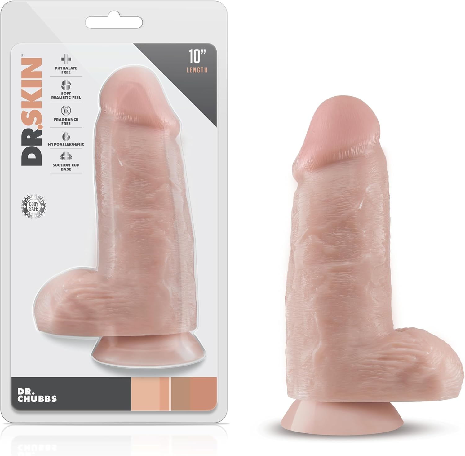 Blush Novelties Dr. Skin Dr. Chubbs Realistic Dildo - 10 Inch Extra Thick Wide Adult Dildo for Men & Women - Soft Body Safe Material with Strong Suction Cup for Hands-Free Anal or Vaginal Play - Beige