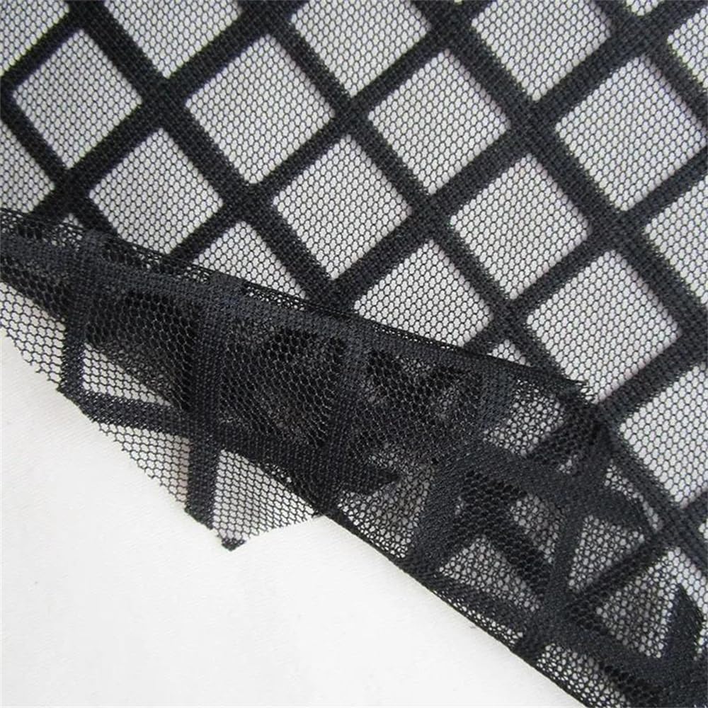 Tejido de malla elástica, Tela de malla elástica calada cuadrada Multicolor 90cmx130cm(Black,Many yards not cut)
