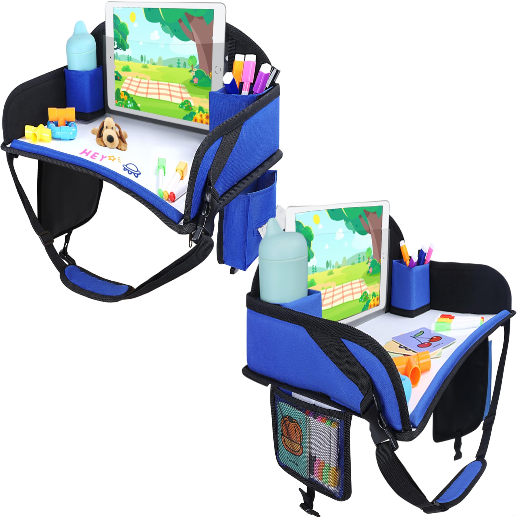 Kids Travel Tray, Toddler Road Trip Essentials With Drawing Kit | Road Trip Essentials Accessories Lap Tray with iPad Holder Stand &amp; Dry Erase Board as Travel Gifts for Kid,2PC