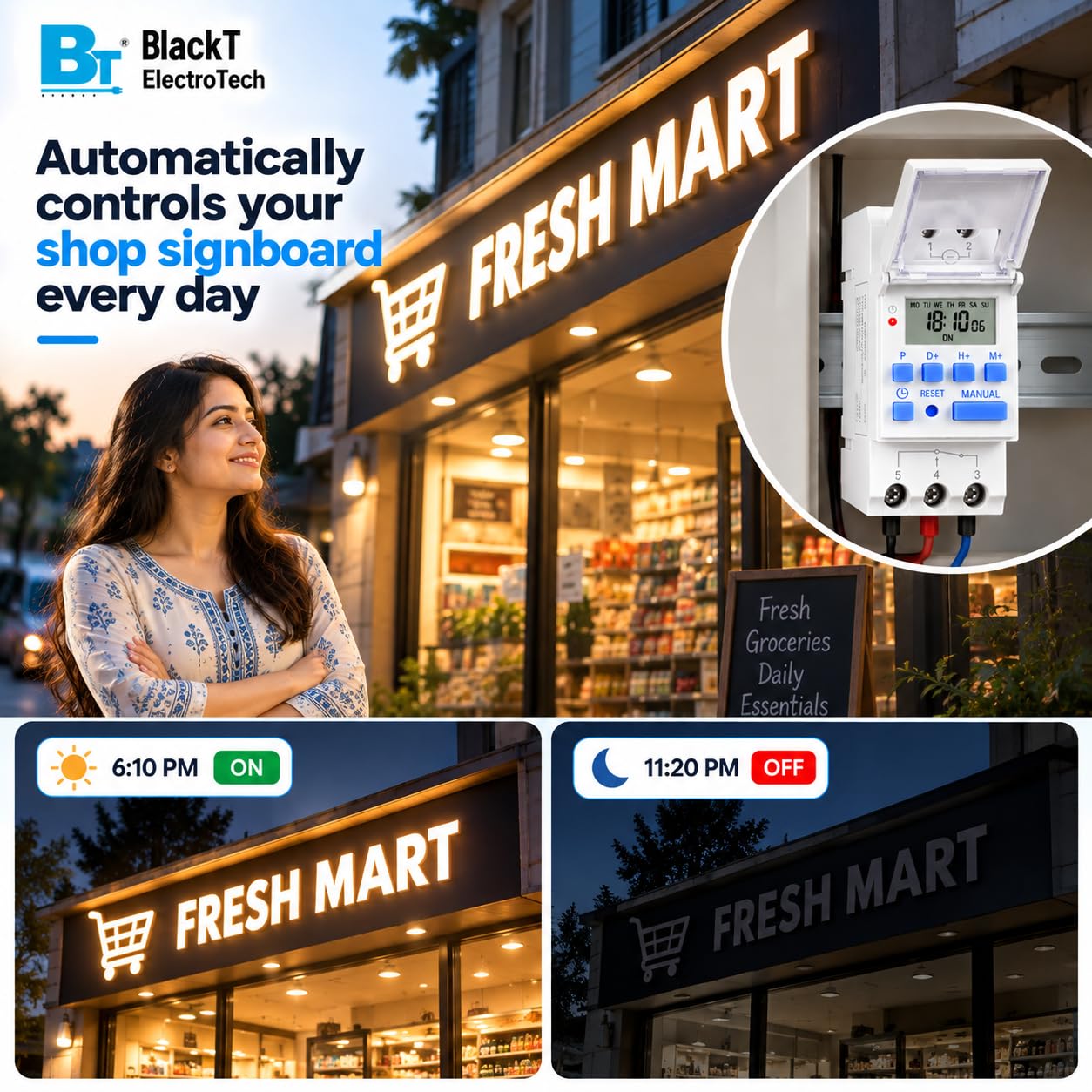 Blackt Electrotech (BT41D): 16/240V AC Programmable Daily/Weekly Digital LCD Display Control Counter/Time Timer Relay Switch: DIN Rail Type (Warranty 12 Months) (Regular) — Amazon image 5