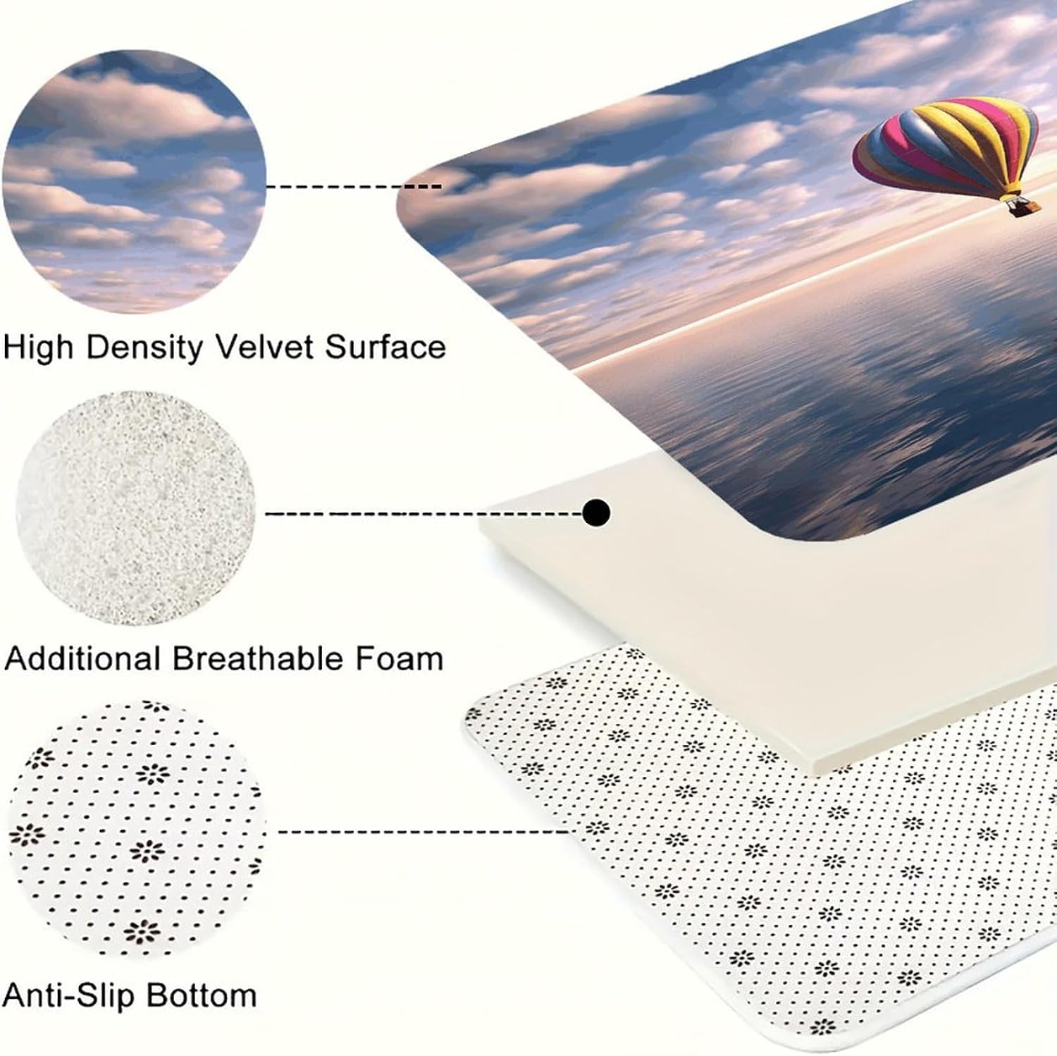 Hot Air Balloon Over The Sea Kitchen Rugs Sets of 3 Washable Non Slip Kitchen Rug Water Resistant Carpet Piece Anti Fatigue Kitchen Mats Soft Comfort Standing Mat Modern Area Rug