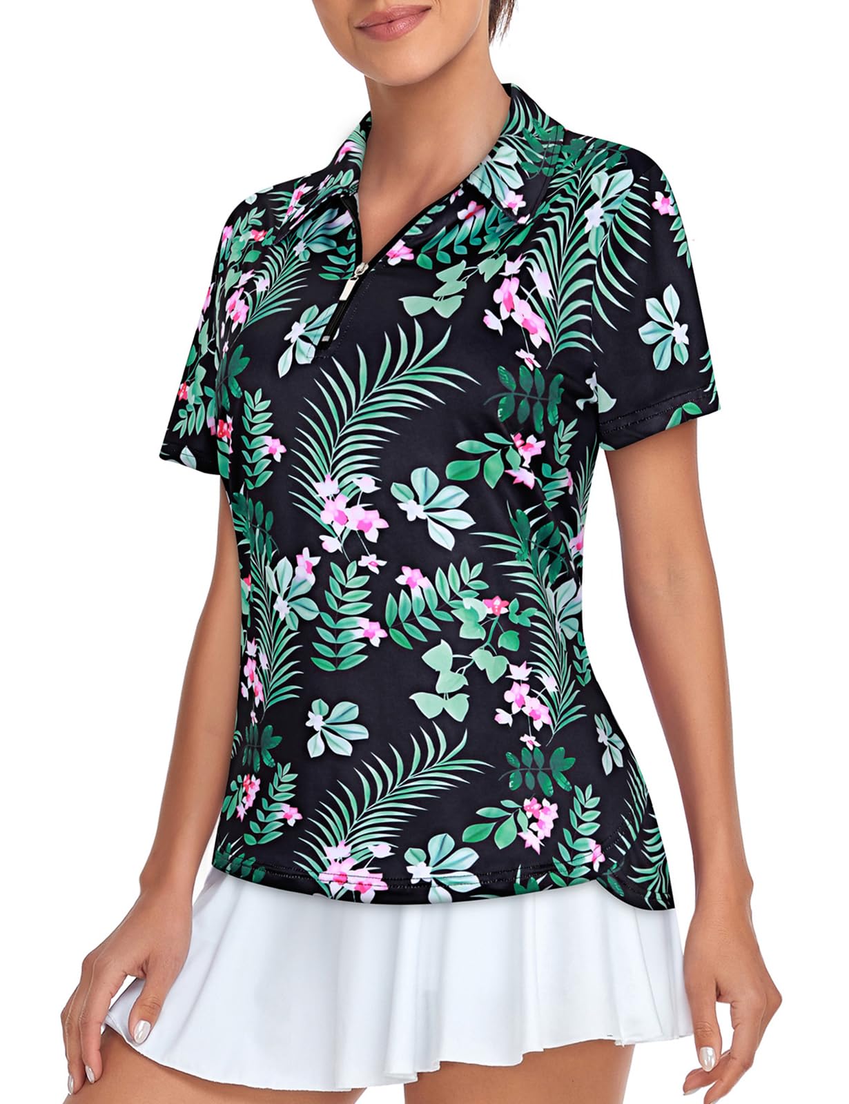 Tanst Sky Women's Golf Polo Shirts Short Sleeve Quarter Zip Pullover Moisture Wicking Workout Tops