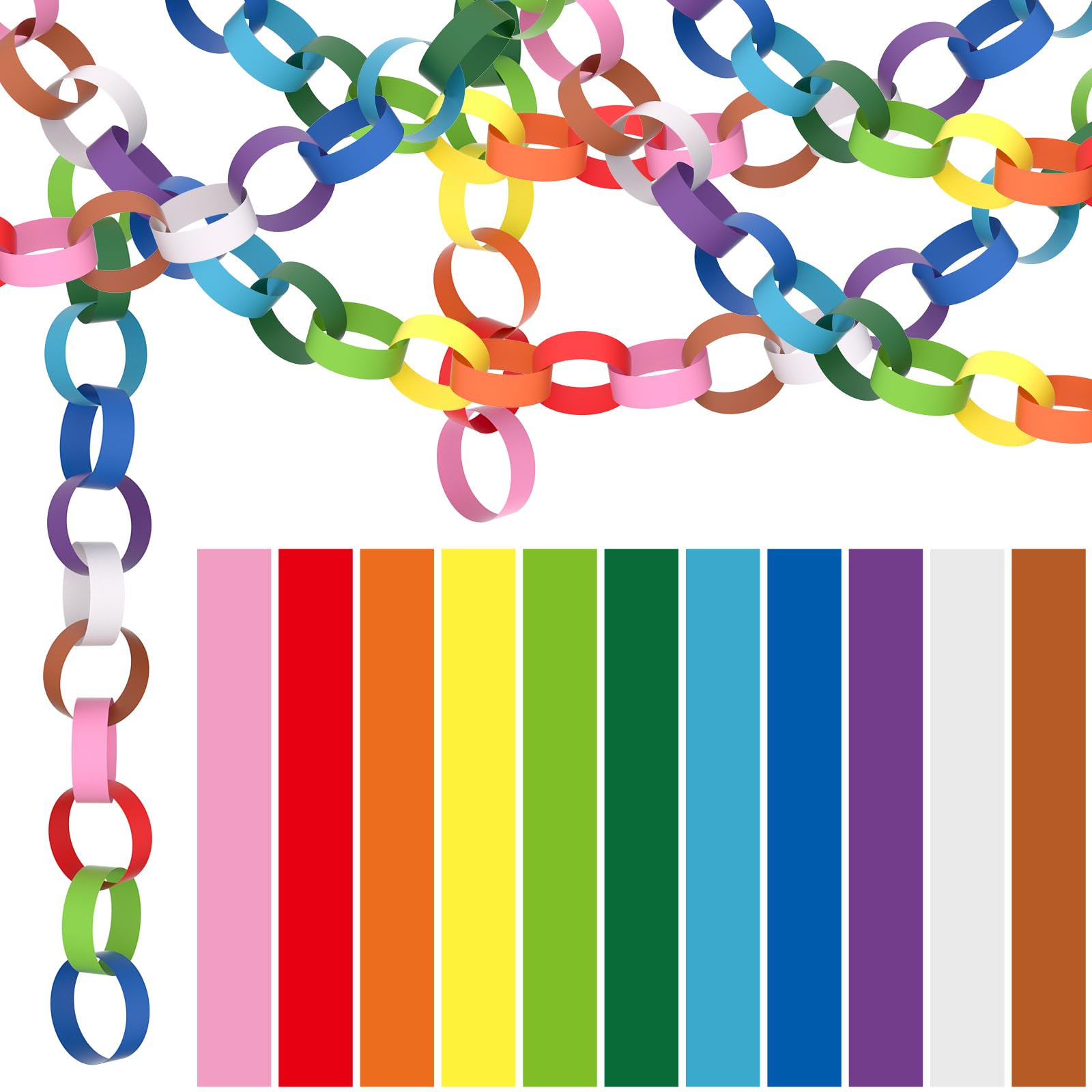 NACHLYNN 660 Pieces Paper Chains Garland Bright Colors Paper Strips for Classroom Home Party Decor (Rainbow Colors)