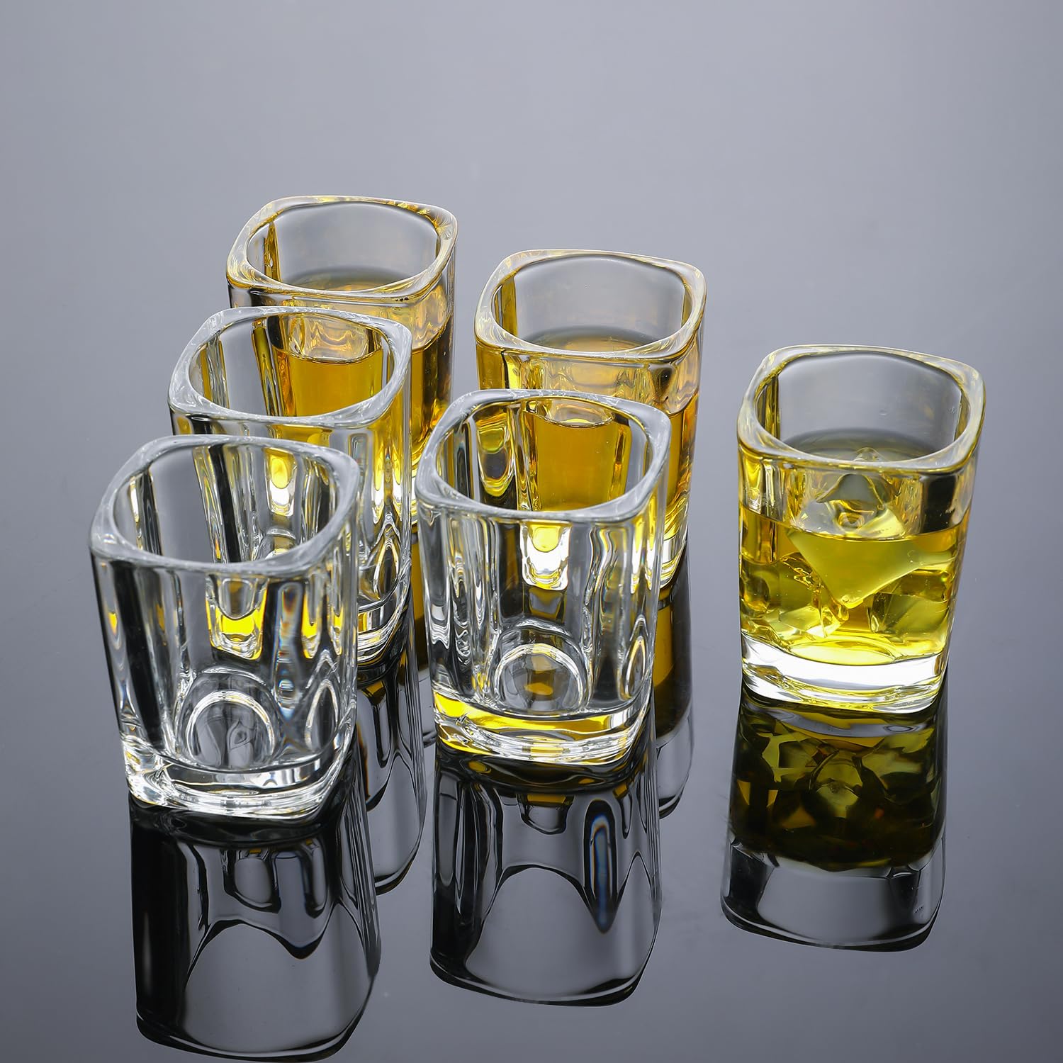 Vasos de chupito de 2.3 onzas, juego de 6 vasos cuadrados de tequila, perfectos para whisky, tequila, licores, fiestas y colección, espressos, licores y licores (6, cuadrados transparentes)