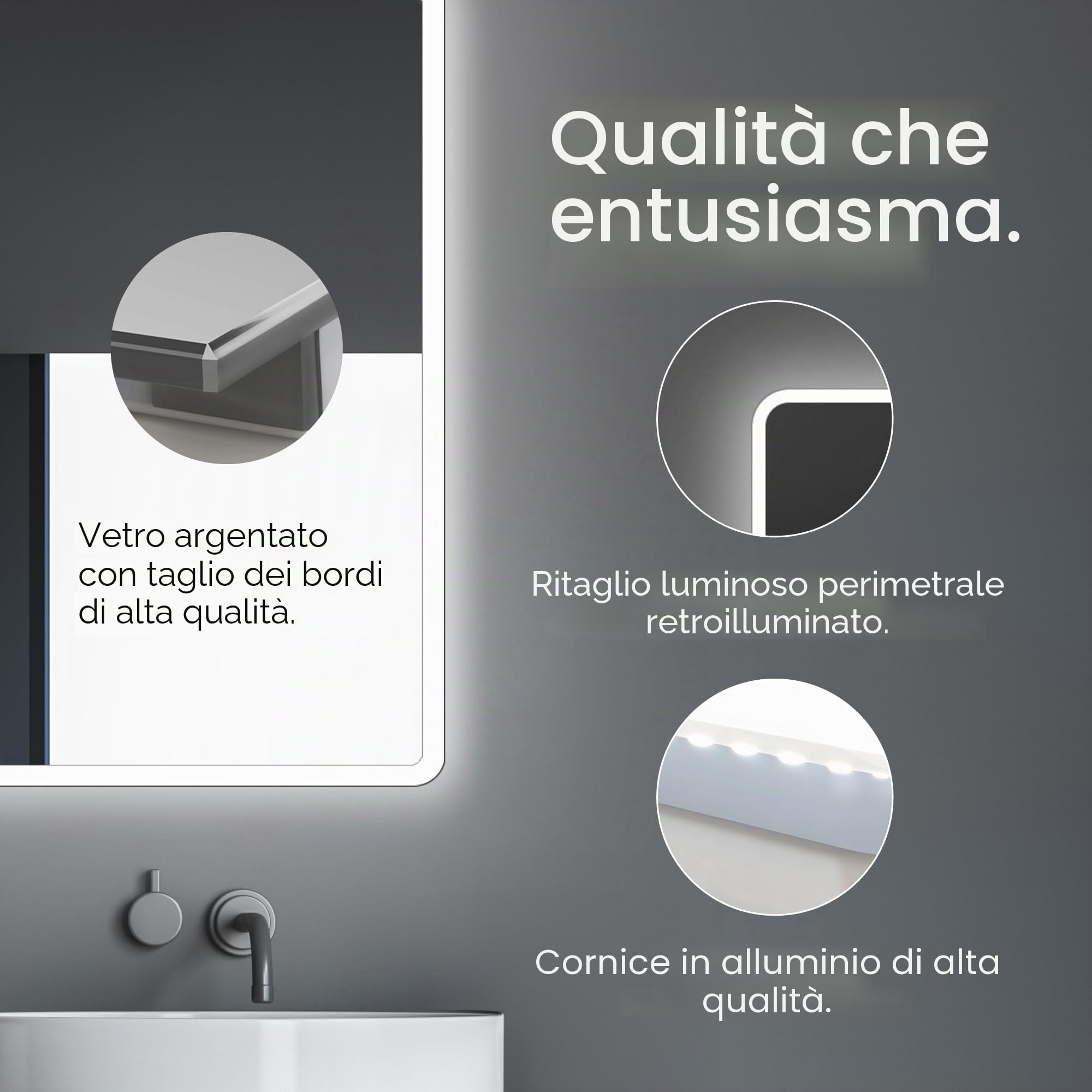 Talos Specchio per Bagno a LED Moon 120x70 cm - Colore Chiaro 4200 Kelvin - Design Moderno e Rivestimento di Alta qualità