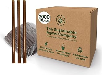 Sustainable Agave Co - Agave Fiber Unwrapped Drinking Straws - Plant-Based, Made With Upcycled Materials, Reusable - Brown, Regular & Jumbo, 8" (Jumbo Unwrapped, 2000)