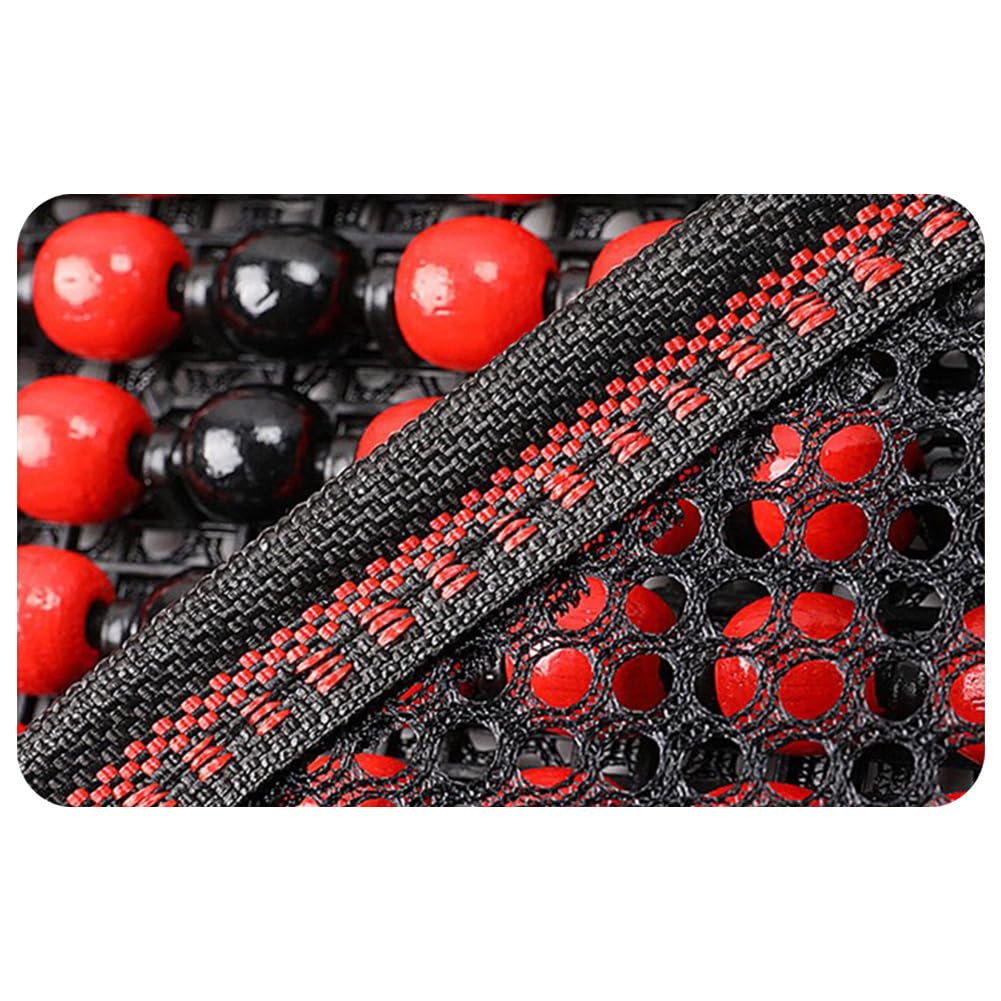Cojín de Asiento de Masaje Transpirable y Fresco para Verano, cojín de Asiento de Coche con Cuentas de Madera, Reposacabezas Negro y Rojo