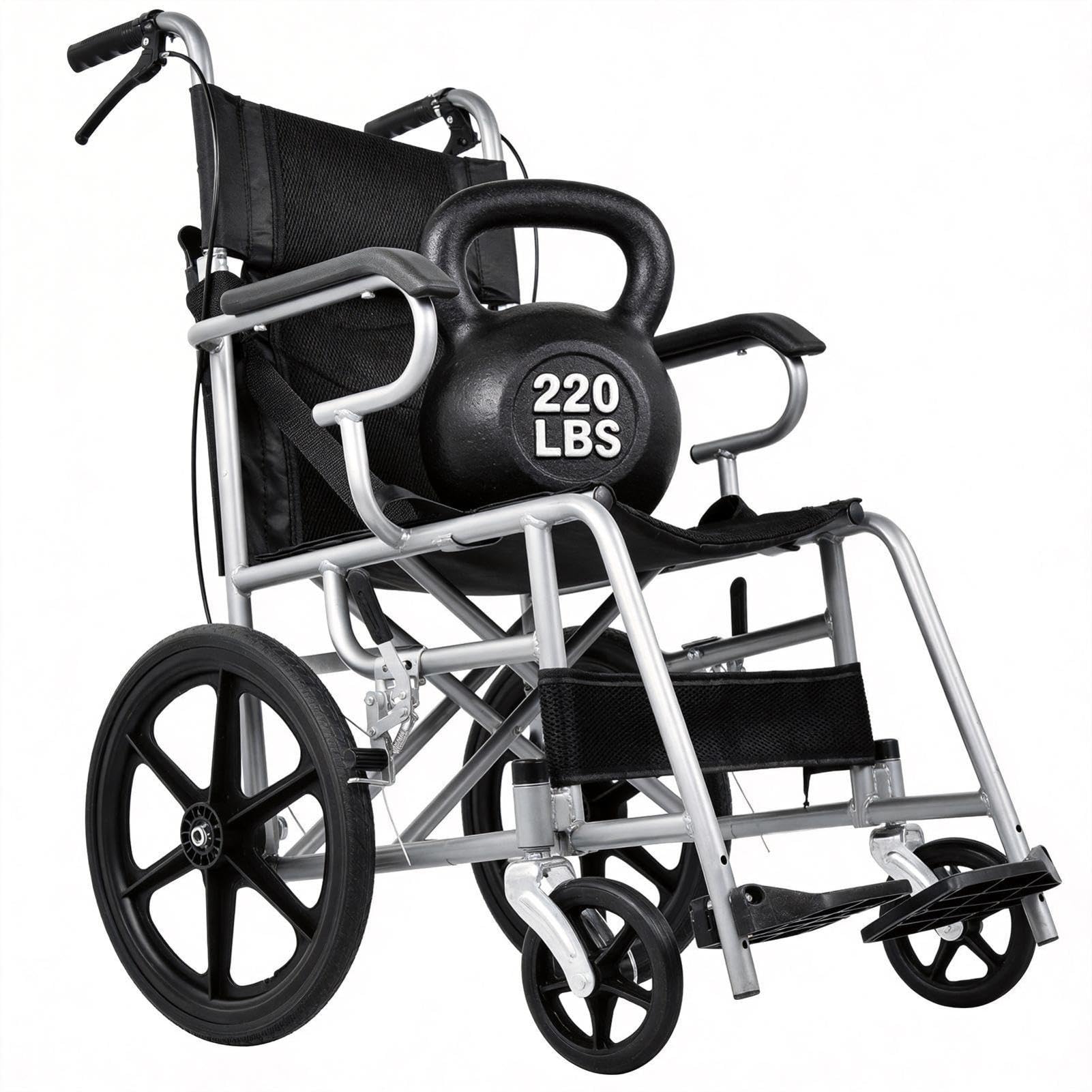 Carrozzine Compatte per Adulti | Capacità Di Carico 100 Kg | Sedia A Rotelle Leggera Portatile Con Freno A Mano E Seduta Larga 45,5 Cm | Per Adulti, Anziani E Persone Con Disabilità